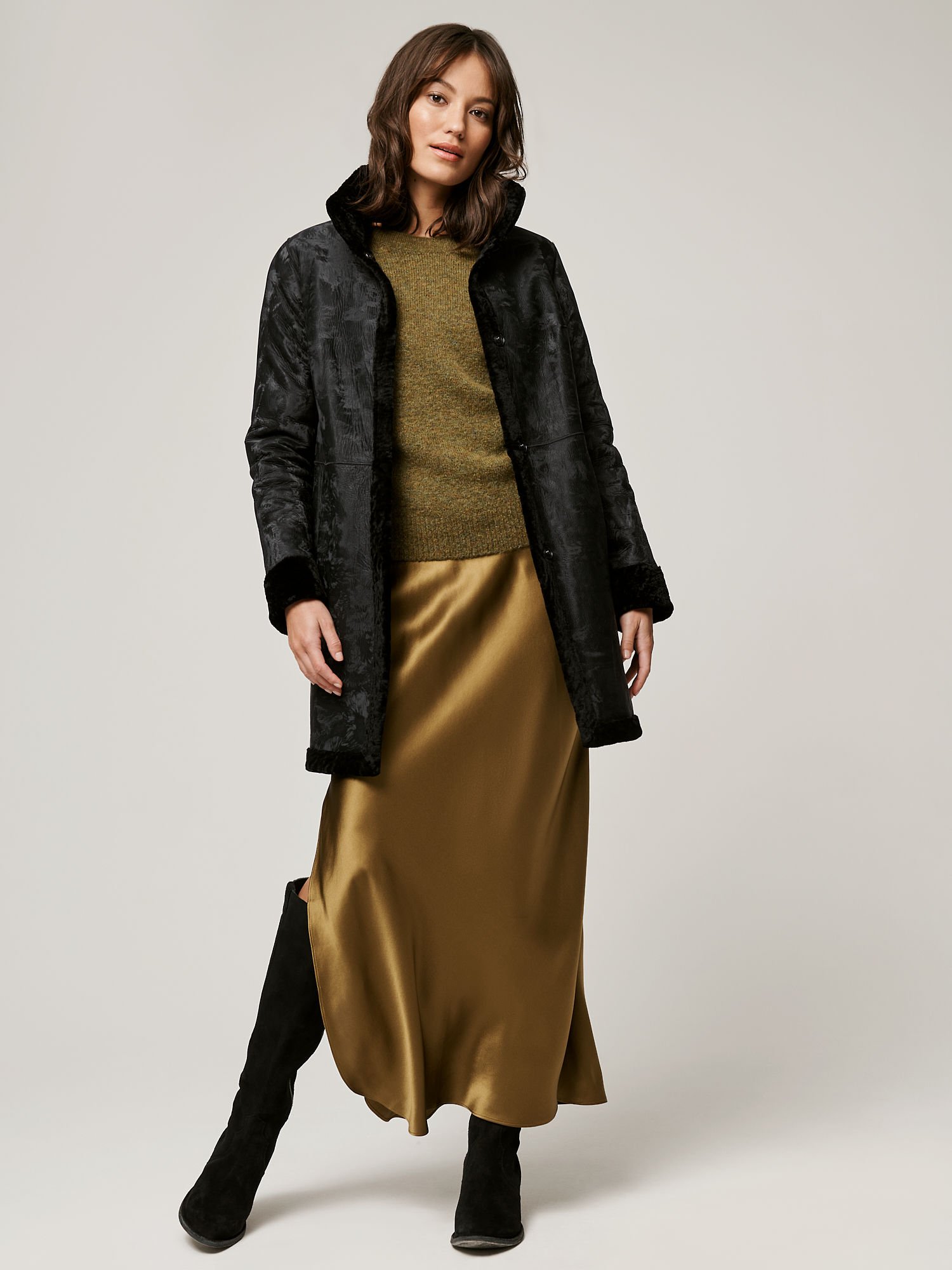 Diana Reversible Black Sheepskin Coat - XNAUWBI