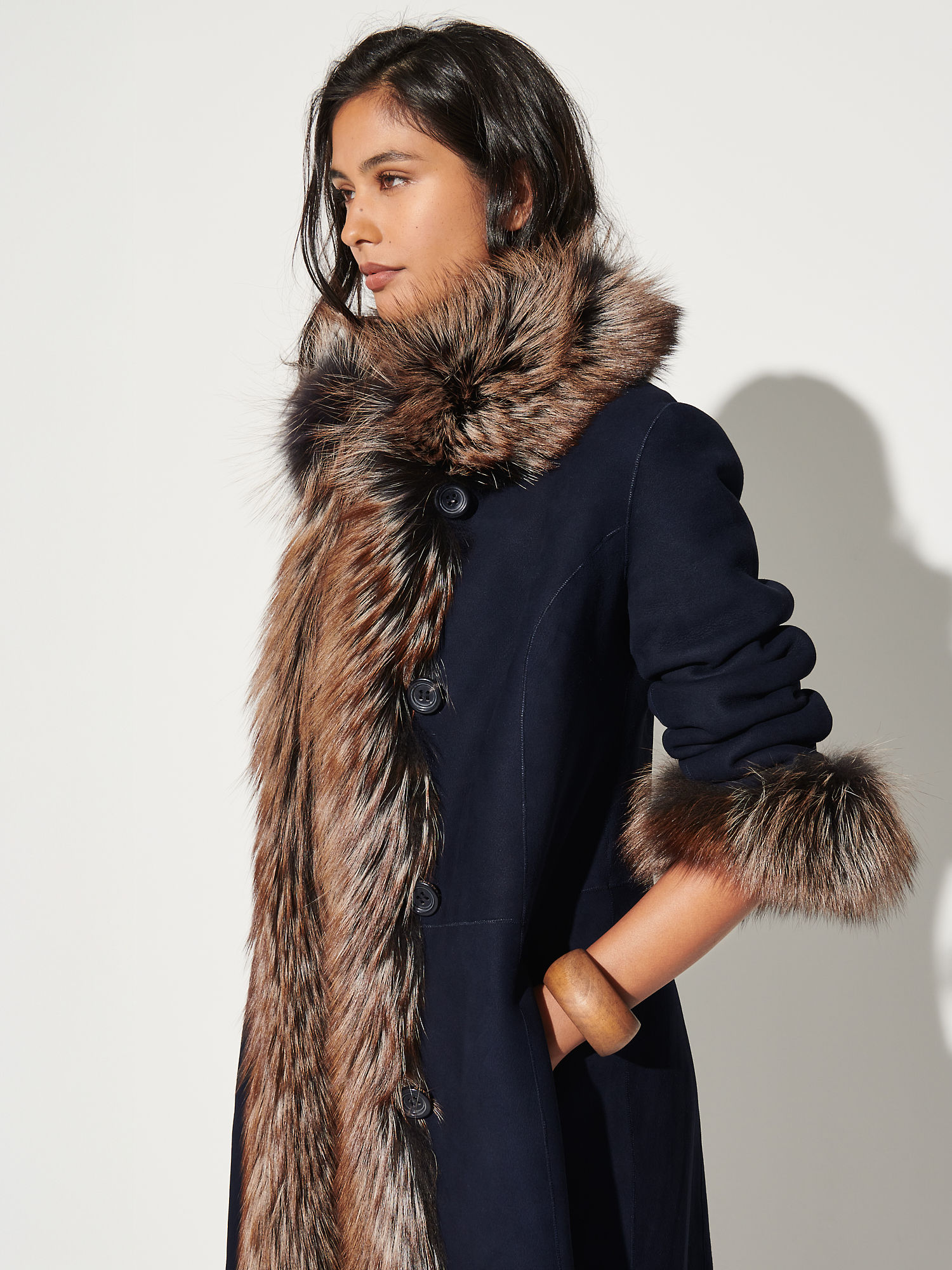 Chantal Reversible Navy Sheepskin Coat - XNAUWBI