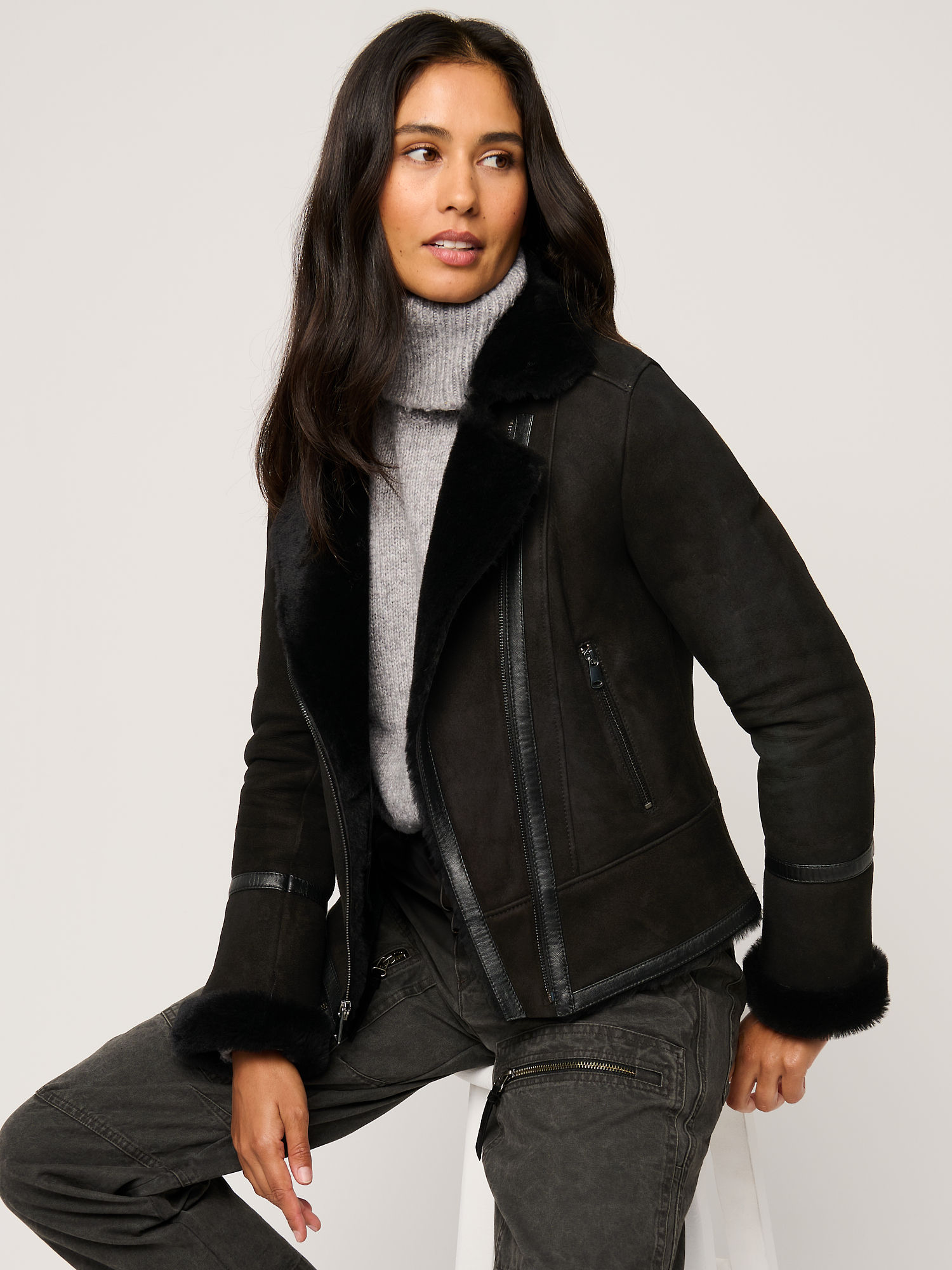Mila Sheepskin Moto Jacket - XNAUWBI
