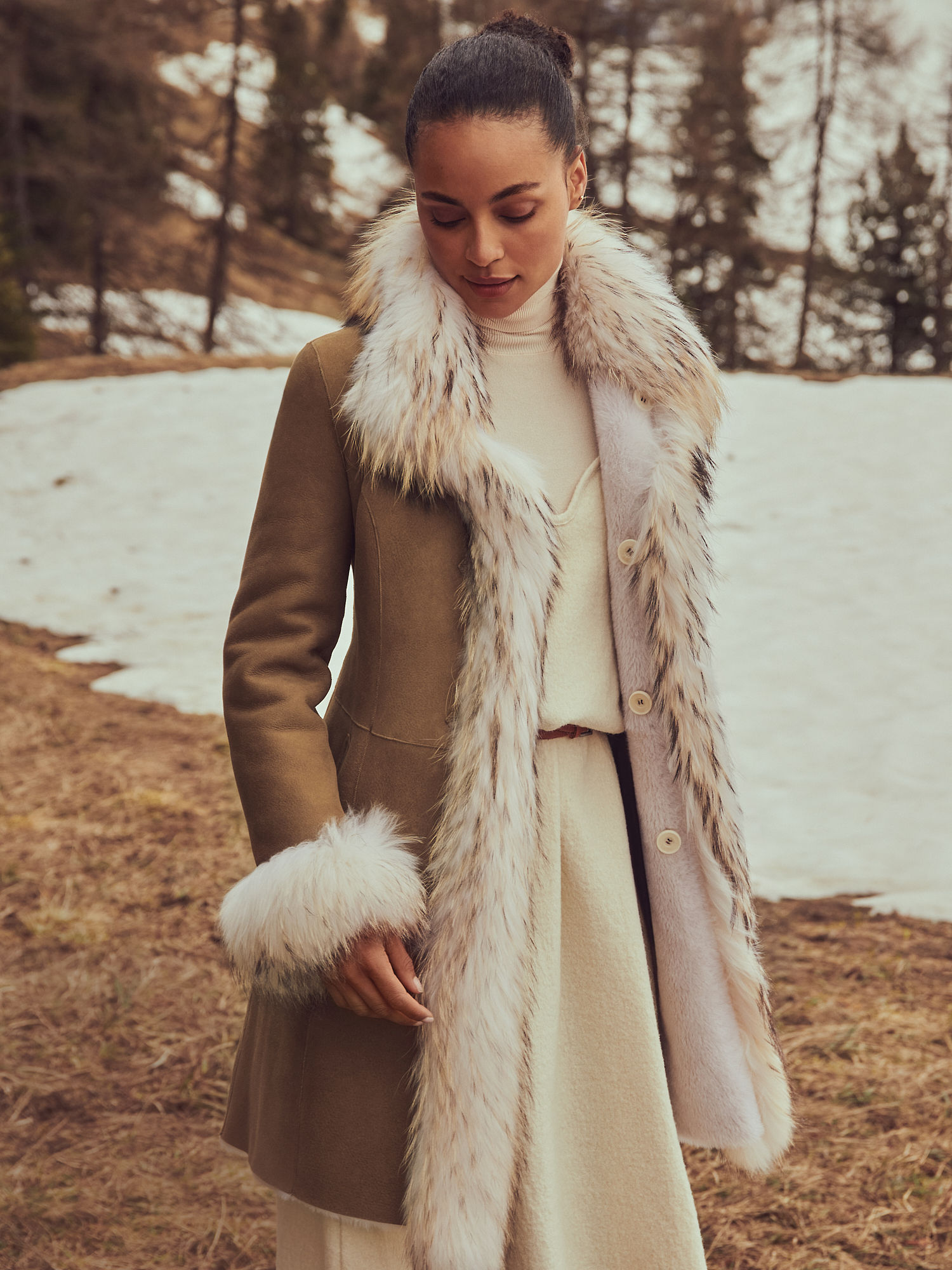 Chantal Reversible Cream Sheepskin Coat - XNAUWBI