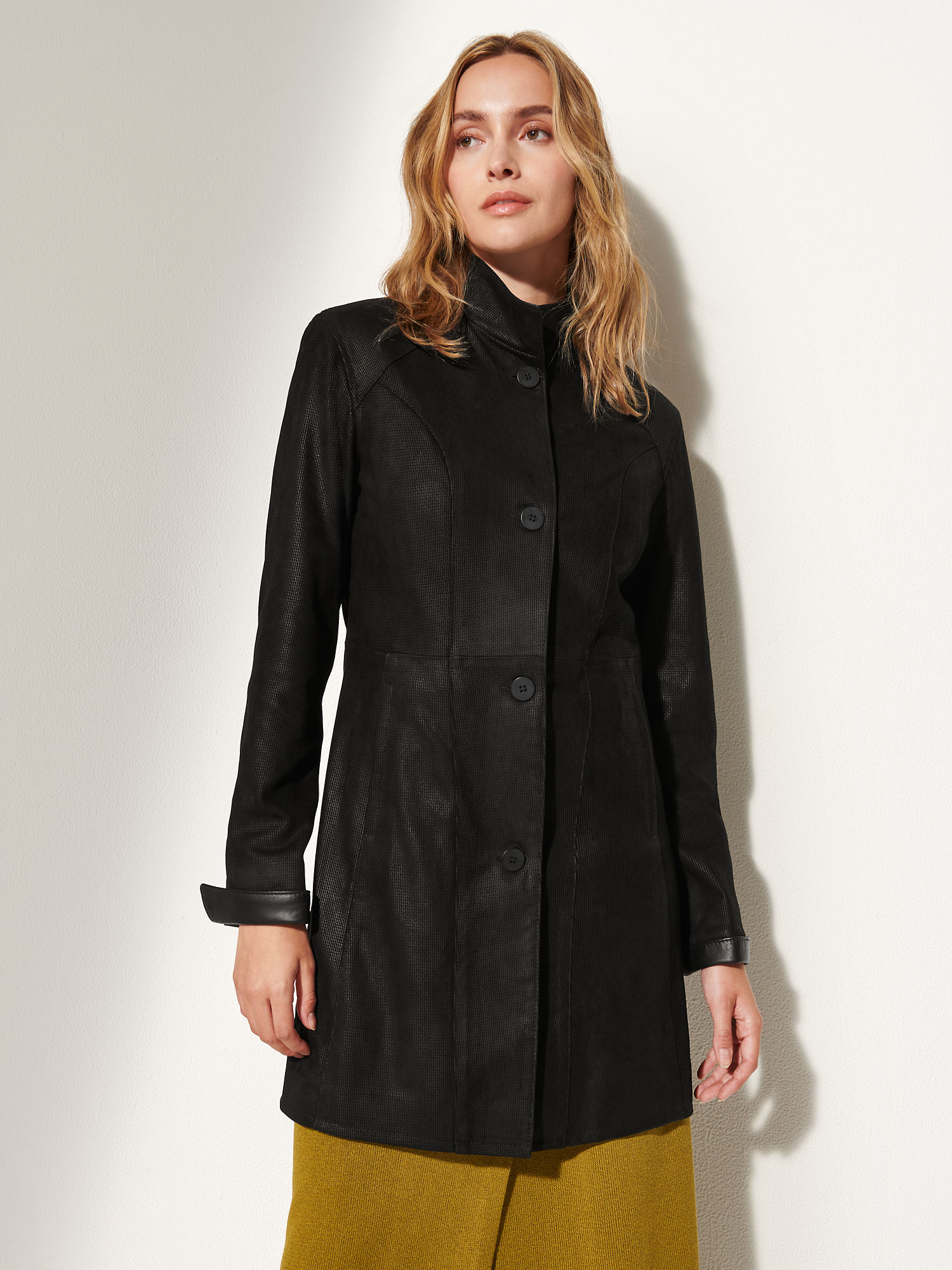 Gwyneth Embossed Leather Coat - XNAUWBI
