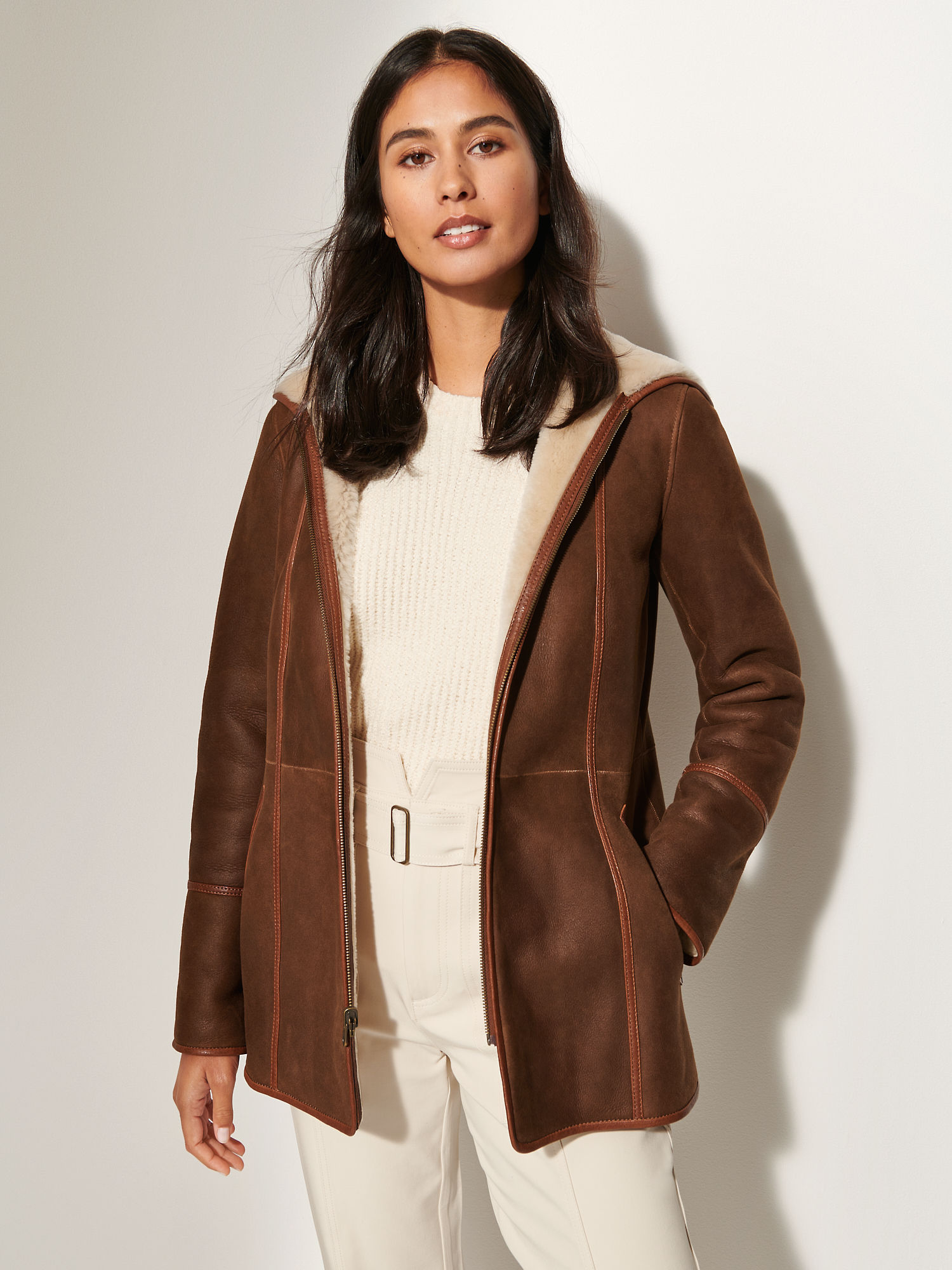 Kate Reversible Hooded Sheepskin Jacket - XNAUWBI