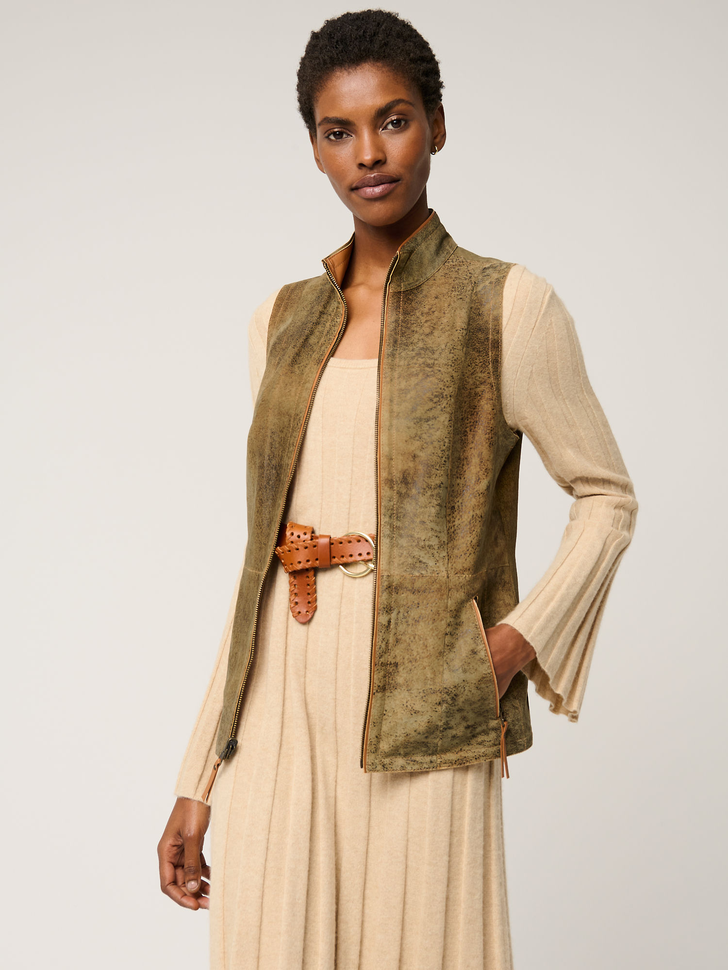 Brandy Reversible Suede Leather Vest - XNAUWBI