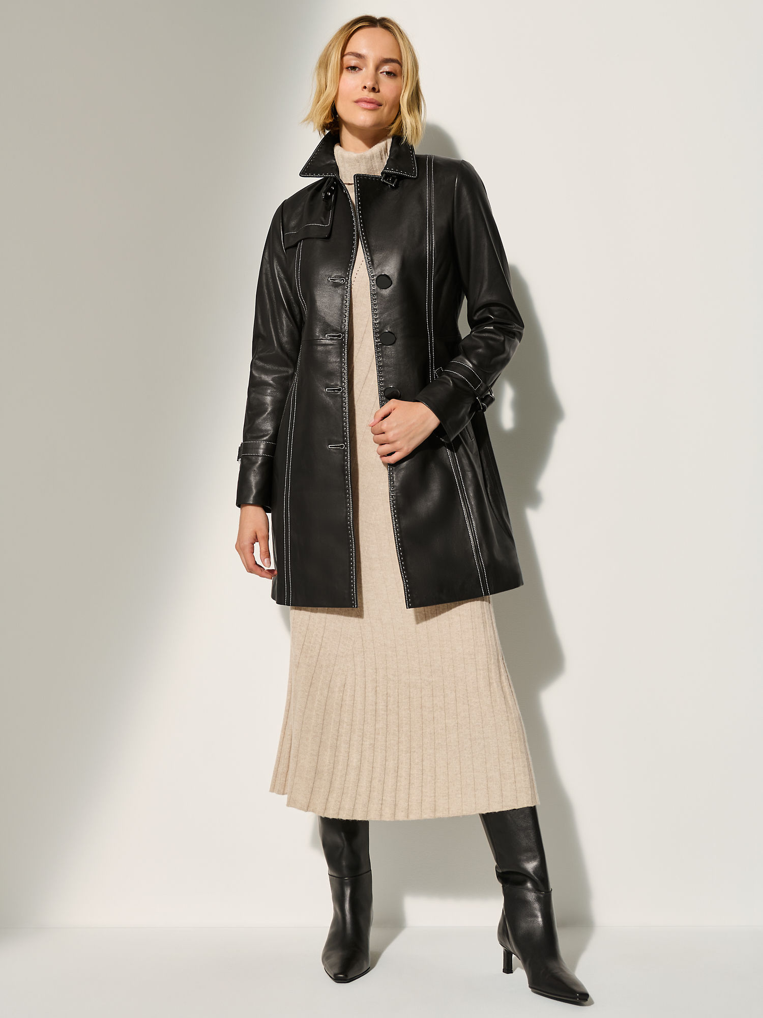 Mia Leather Trench Coat - XNAUWBI