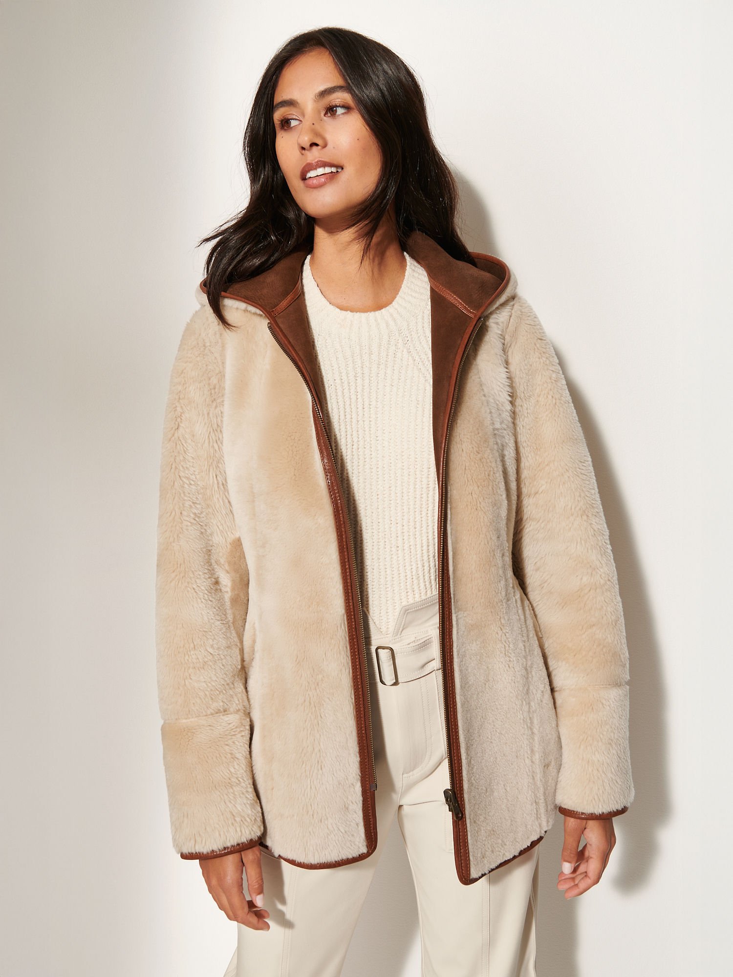 Kate Reversible Hooded Sheepskin Jacket - XNAUWBI