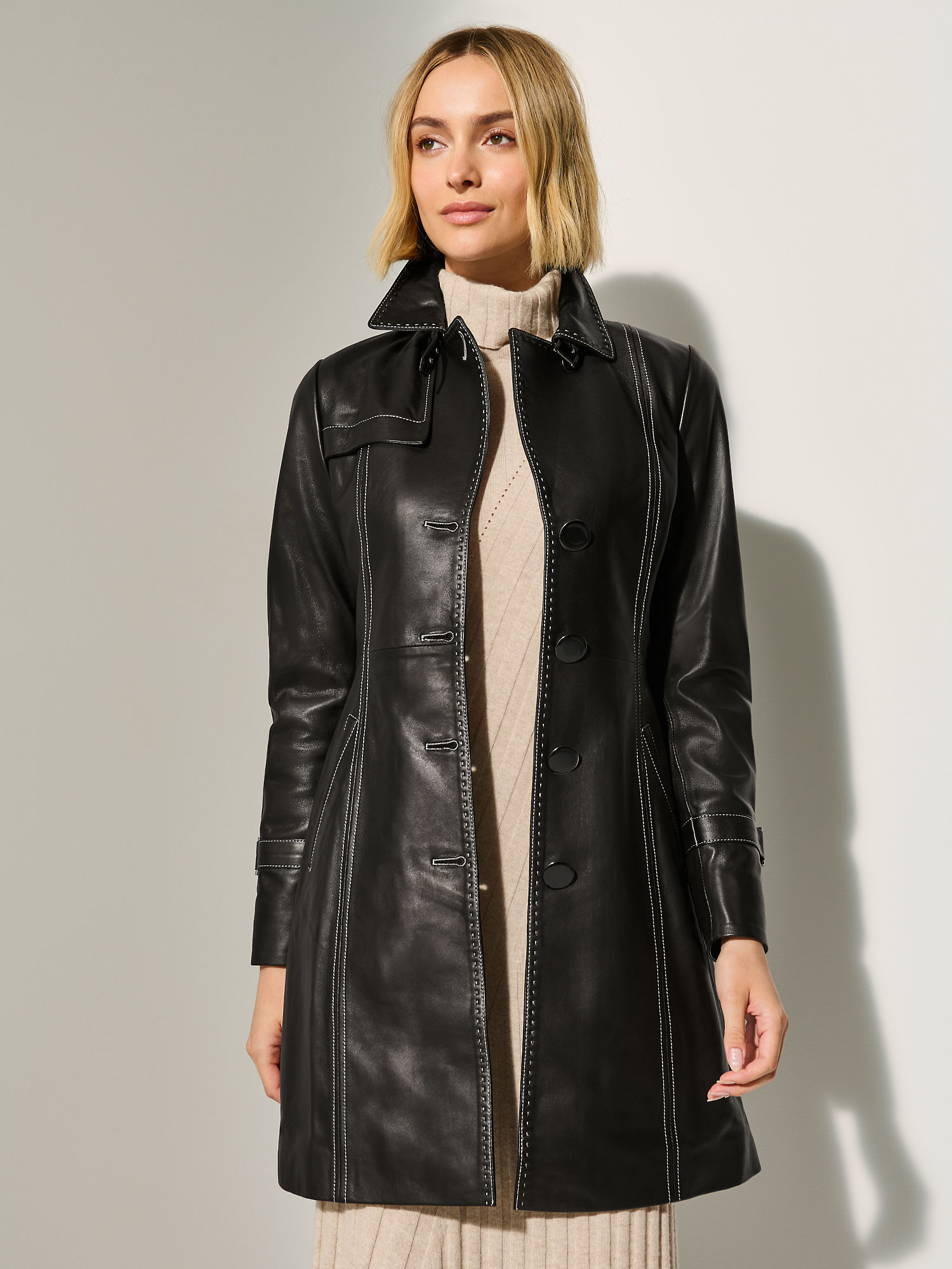 Mia Leather Trench Coat - XNAUWBI