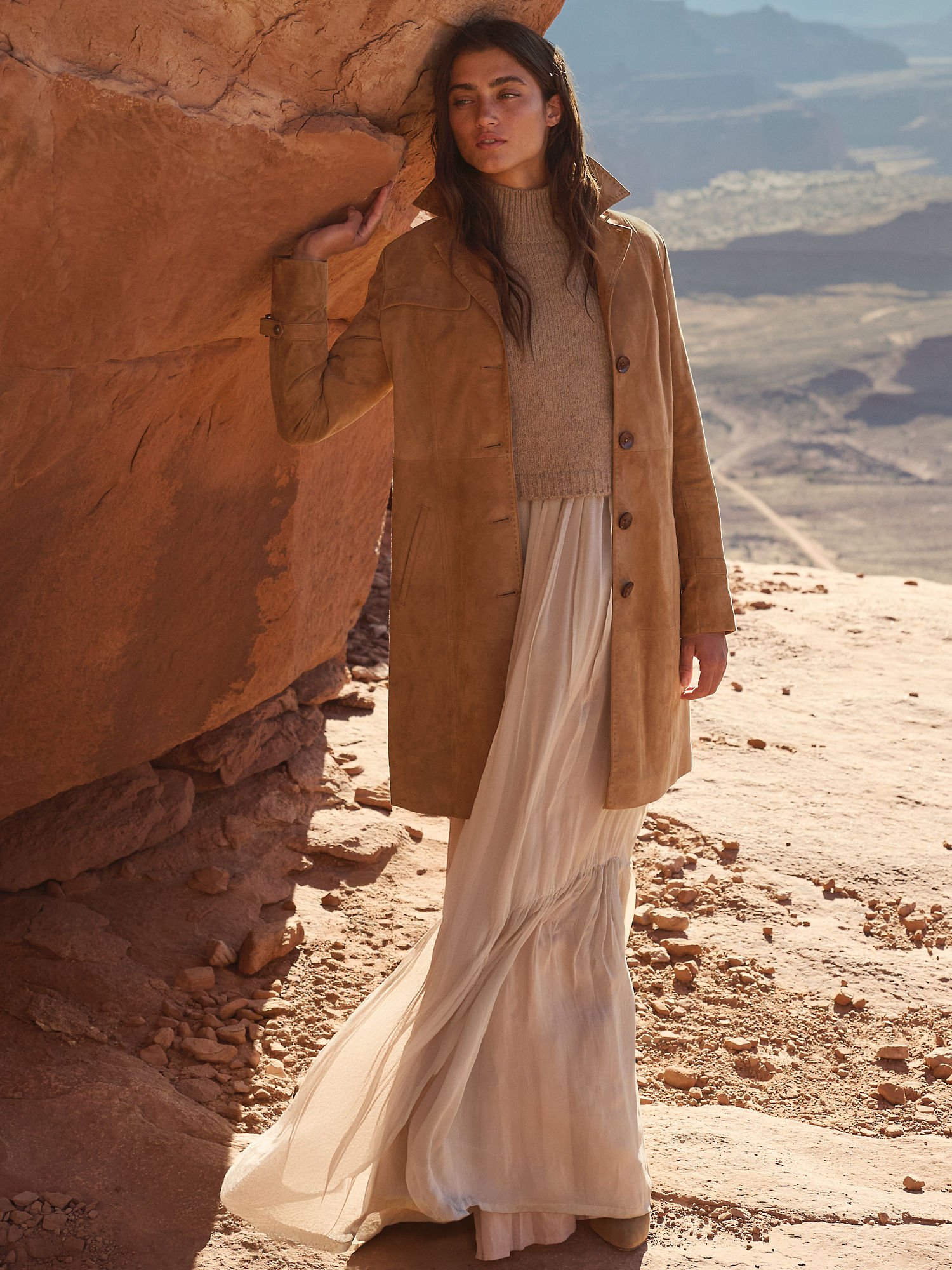 Mia Suede Leather Trench Coat - XNAUWBI