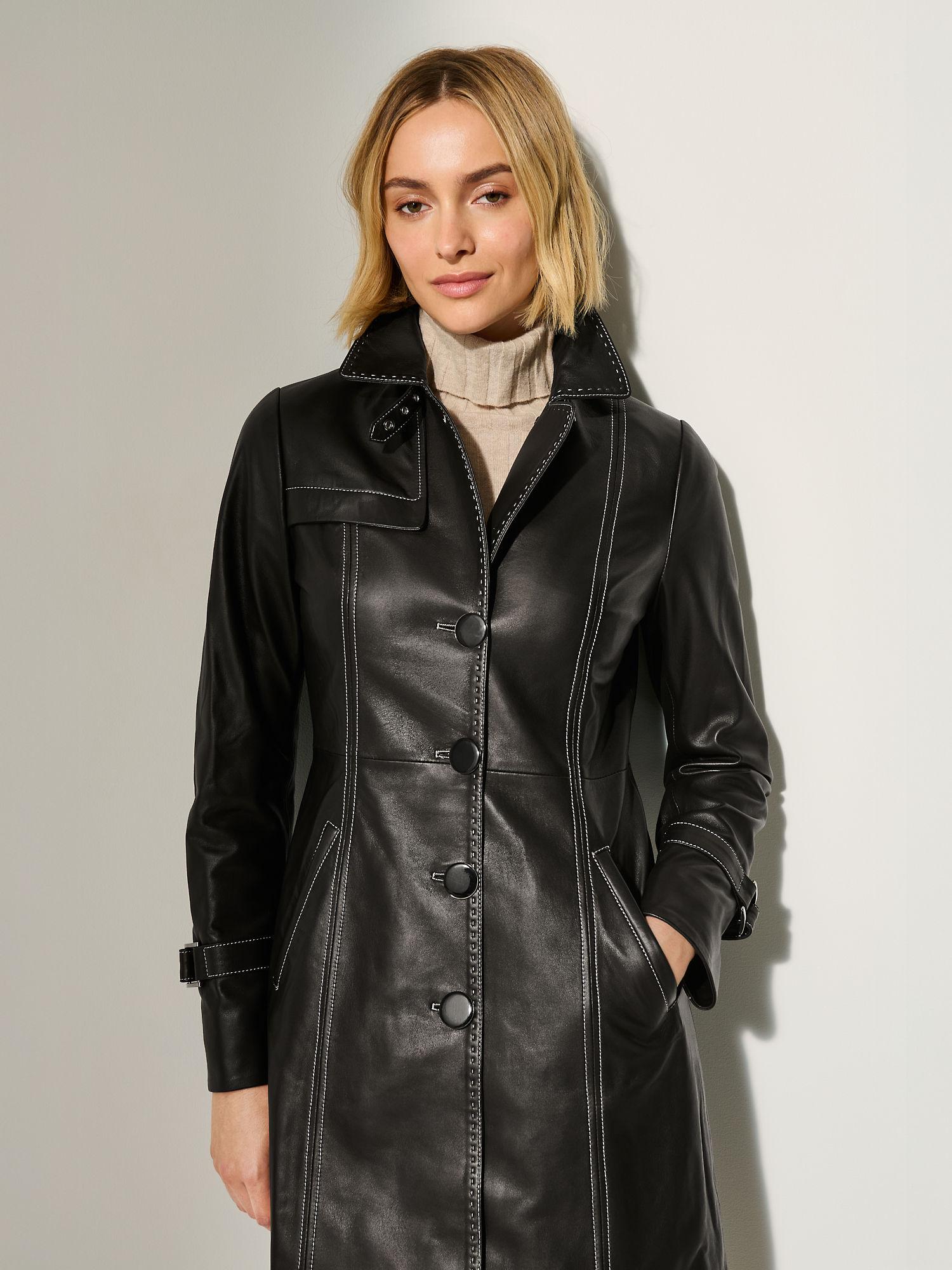 Mia Leather Trench Coat - XNAUWBI