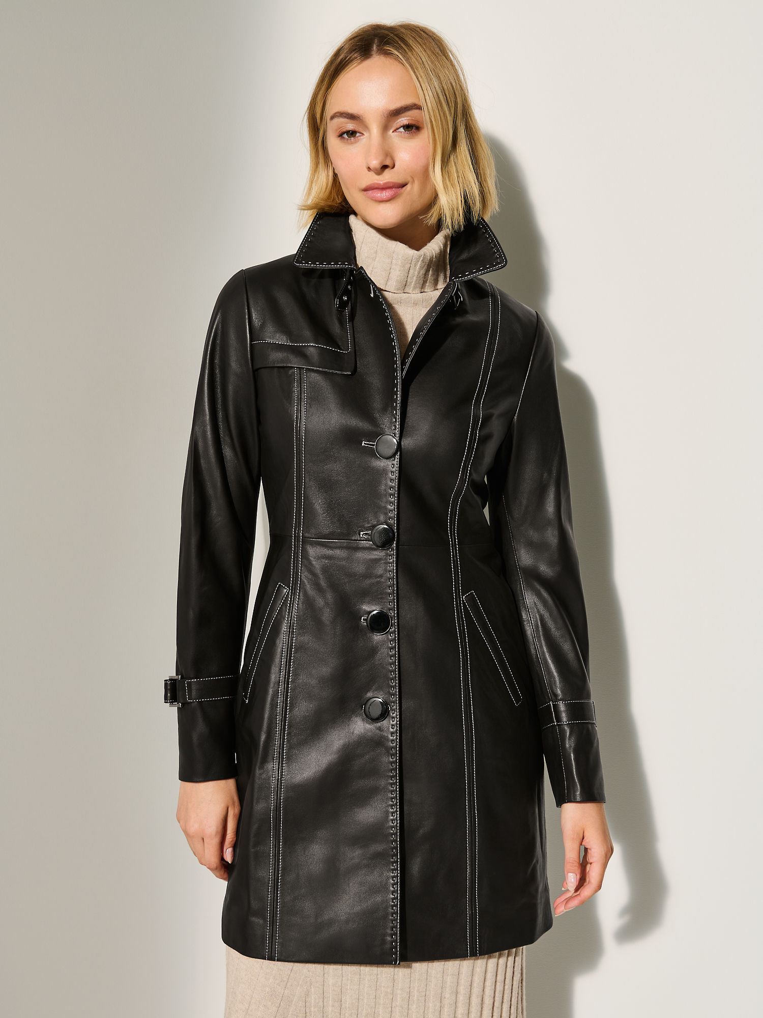 Mia Leather Trench Coat - XNAUWBI