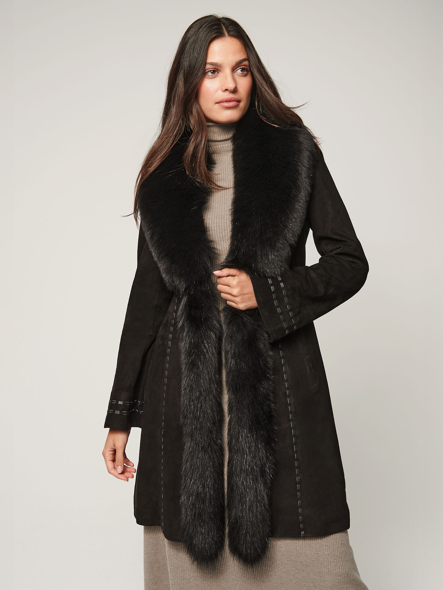 Felicity Suede Leather Coat - XNAUWBI