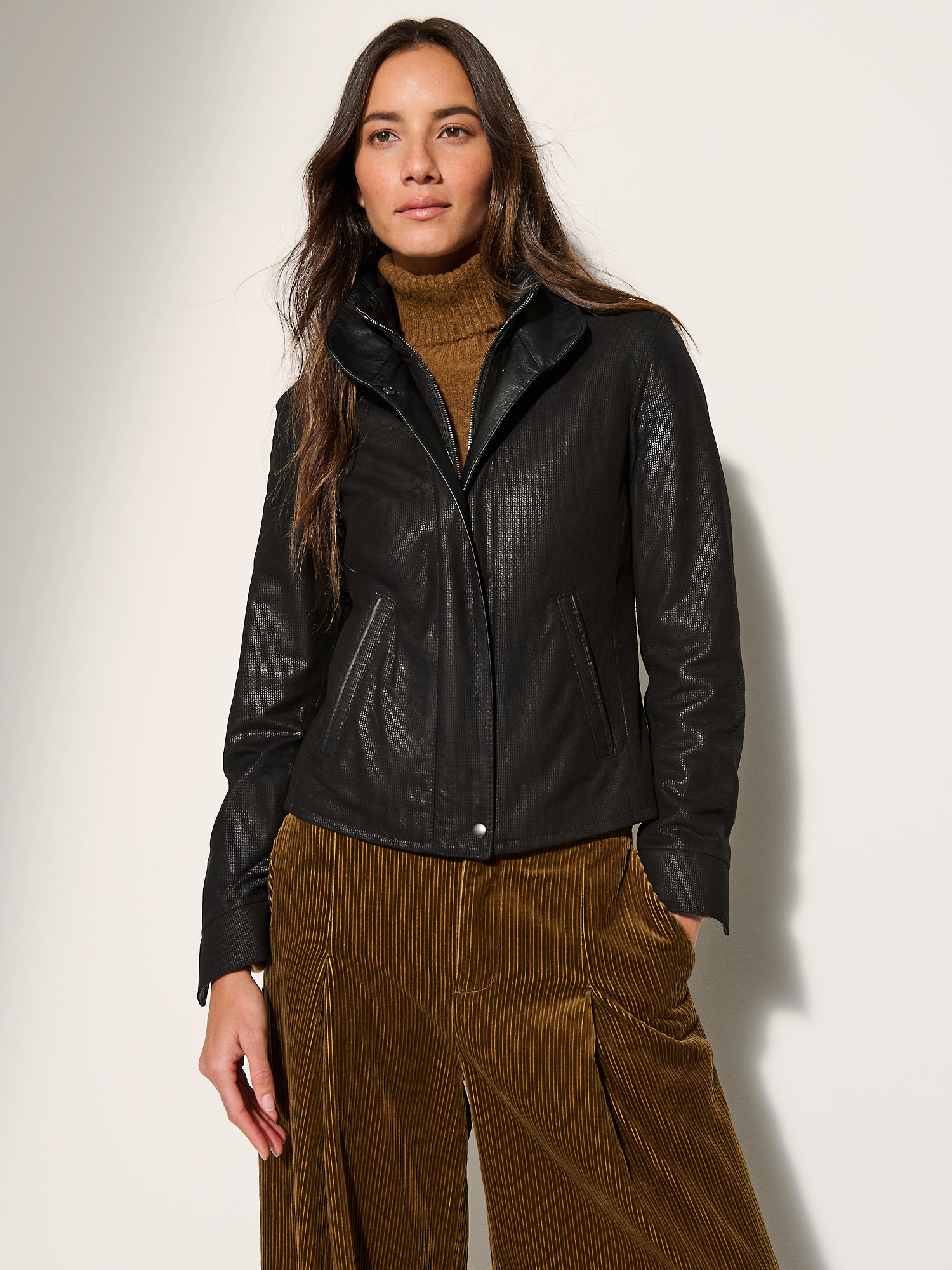 Jenna Embossed Leather Jacket - XNAUWBI