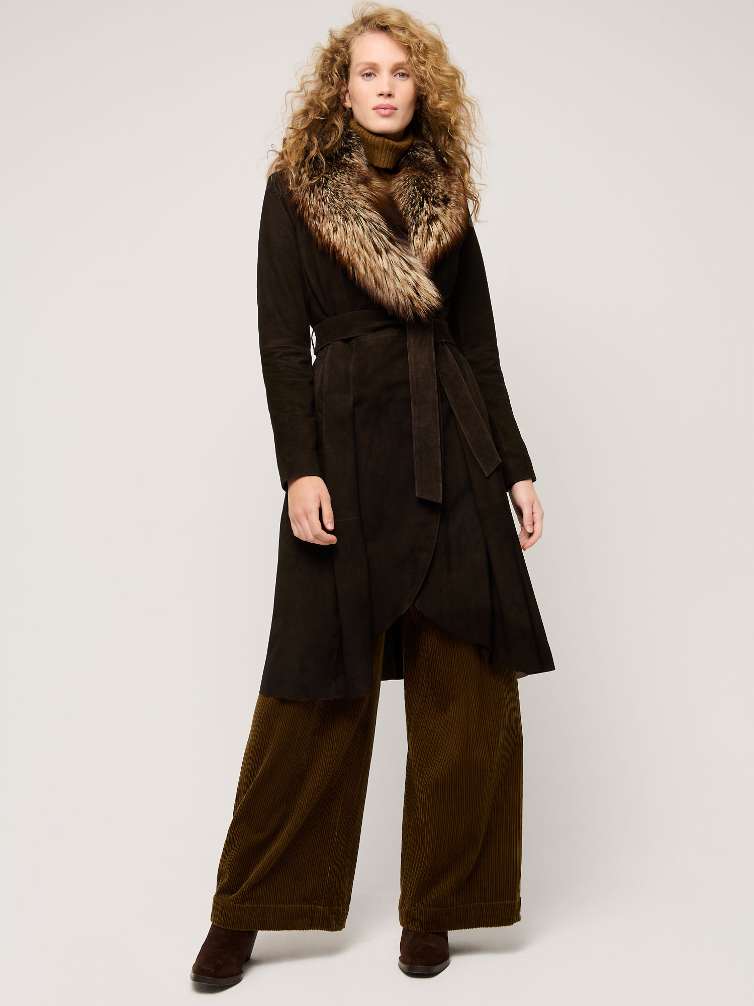 Alicia Vintage Brown Suede Leather Coat - XNAUWBI