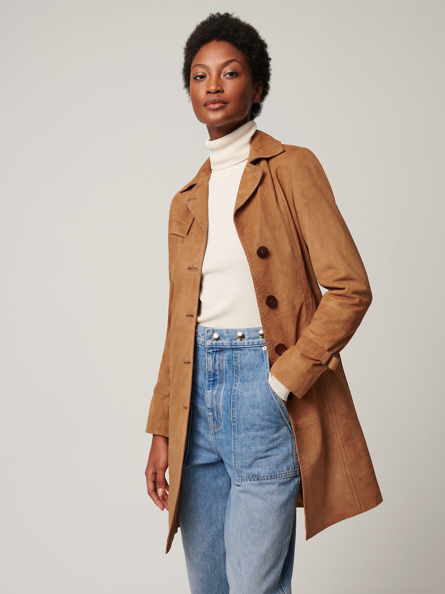 Mia Suede Leather Trench Coat - XNAUWBI