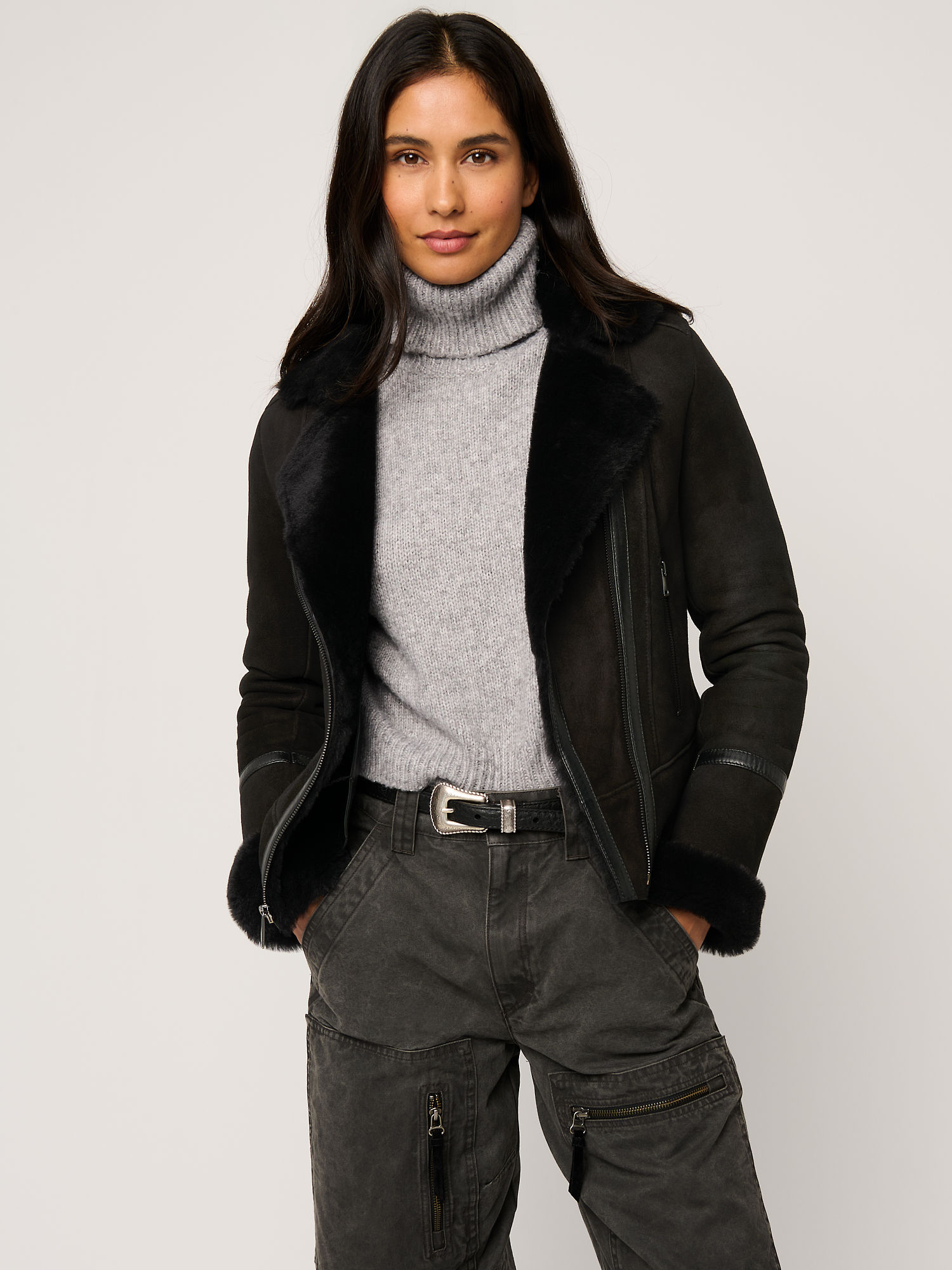 Mila Sheepskin Moto Jacket - XNAUWBI