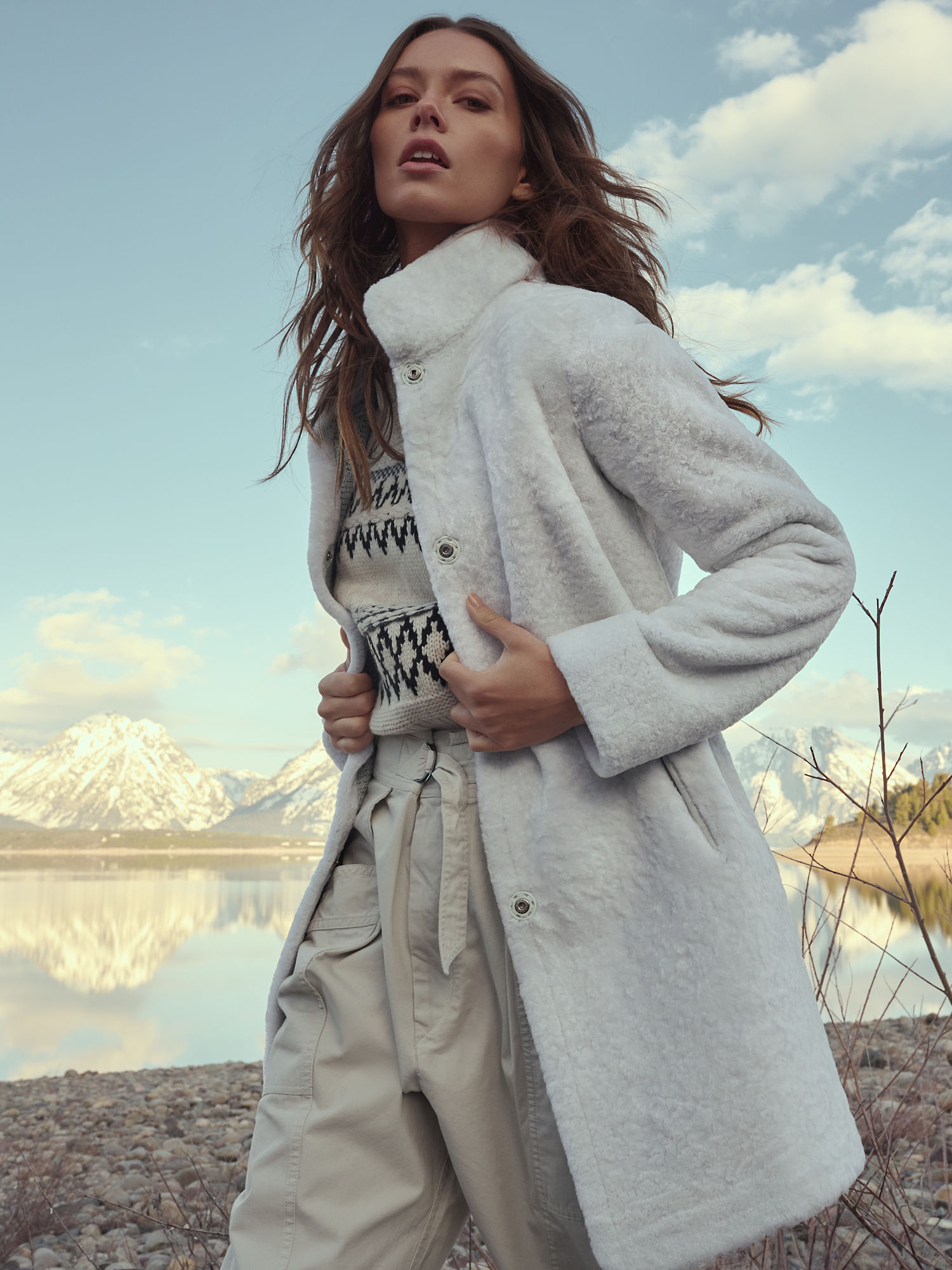 Diana Reversible White Sheepskin Coat - XNAUWBI