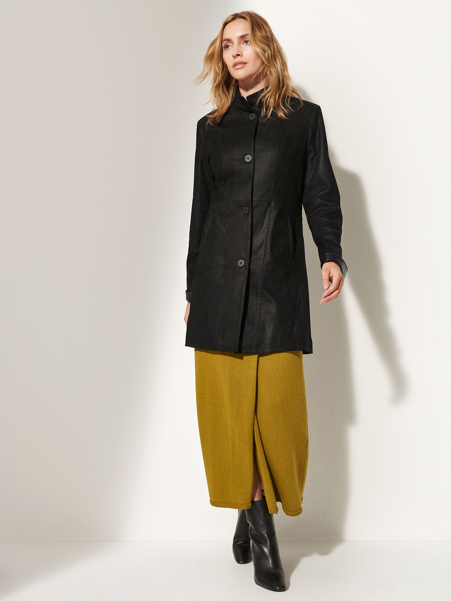 Gwyneth Embossed Leather Coat - XNAUWBI