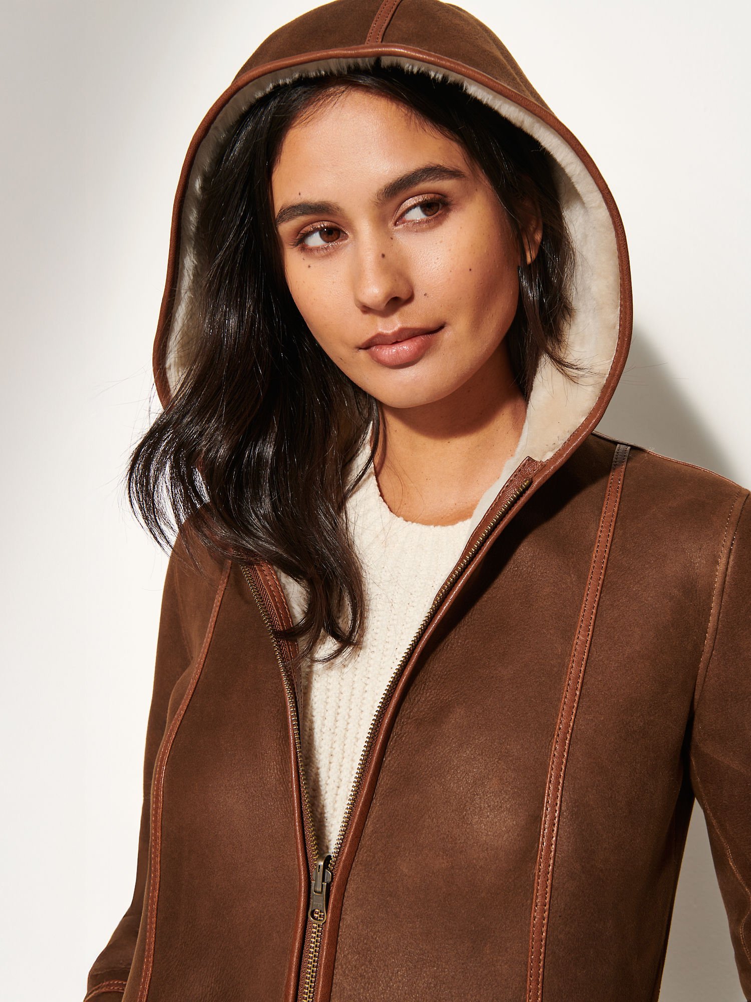 Kate Reversible Hooded Sheepskin Jacket - XNAUWBI