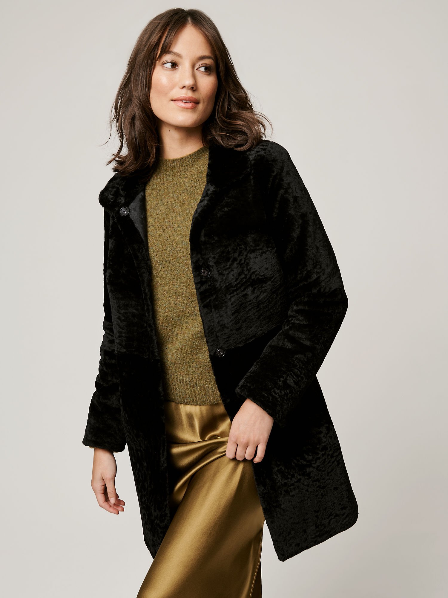 Diana Reversible Black Sheepskin Coat - XNAUWBI