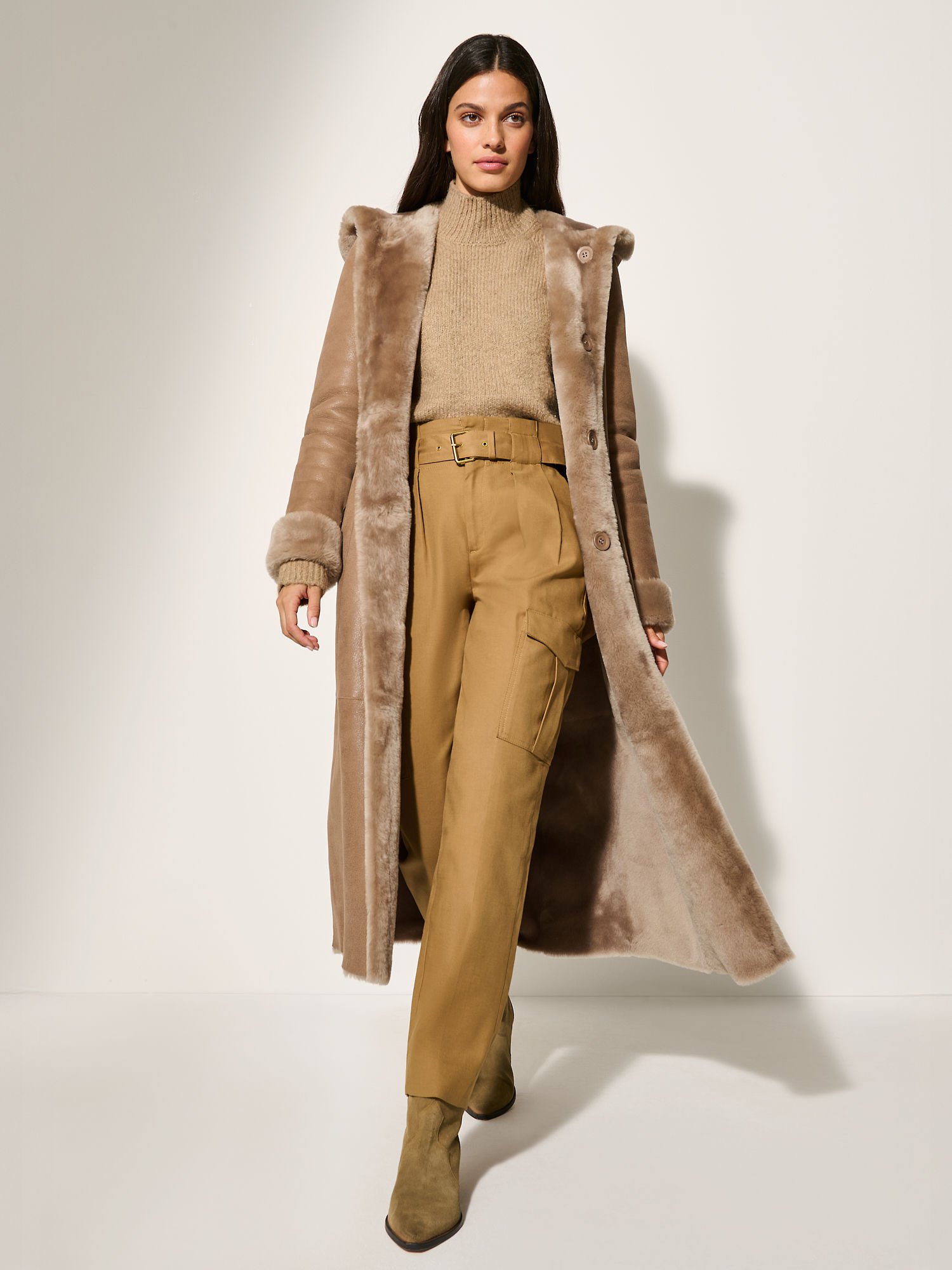 Anne Reversible Hooded Sheepskin Coat - XNAUWBI