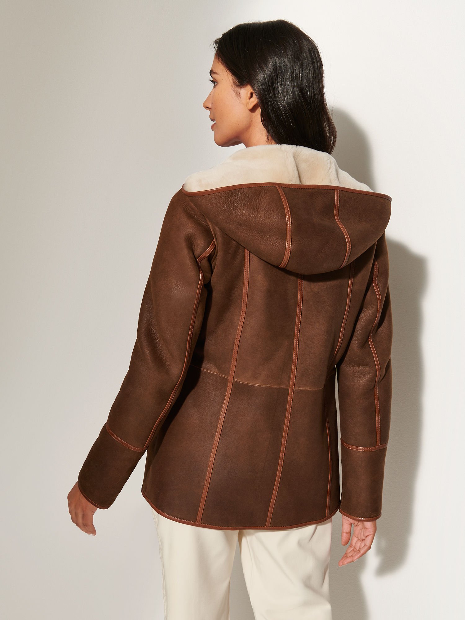 Kate Reversible Hooded Sheepskin Jacket - XNAUWBI