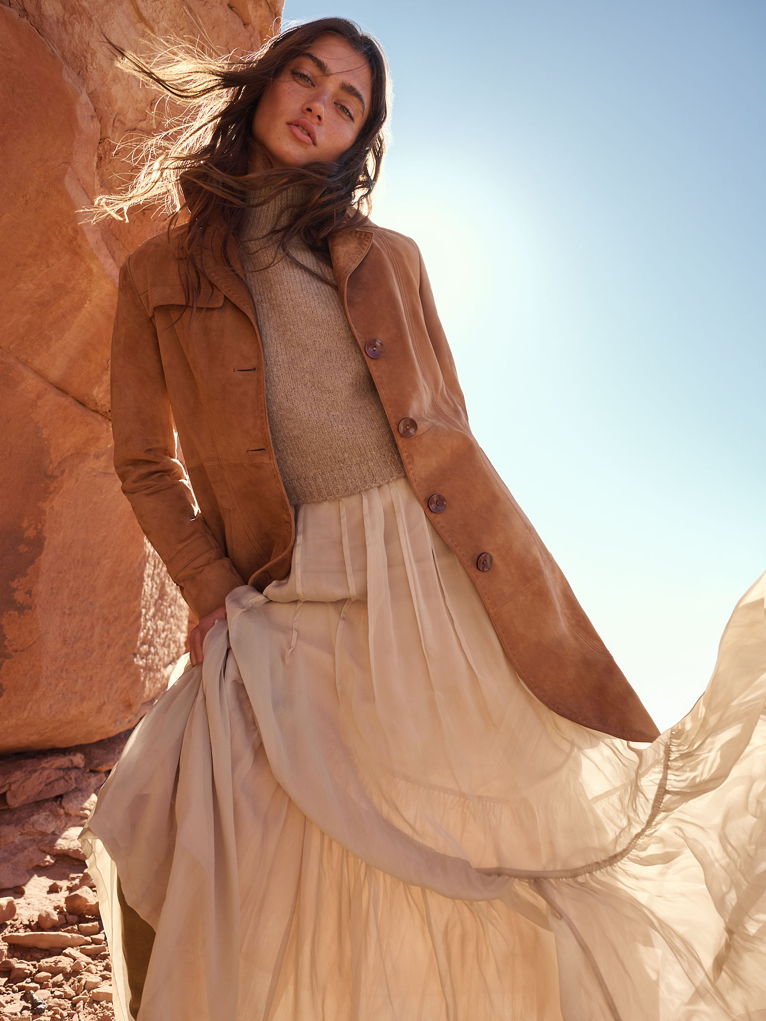 Mia Suede Leather Trench Coat - XNAUWBI