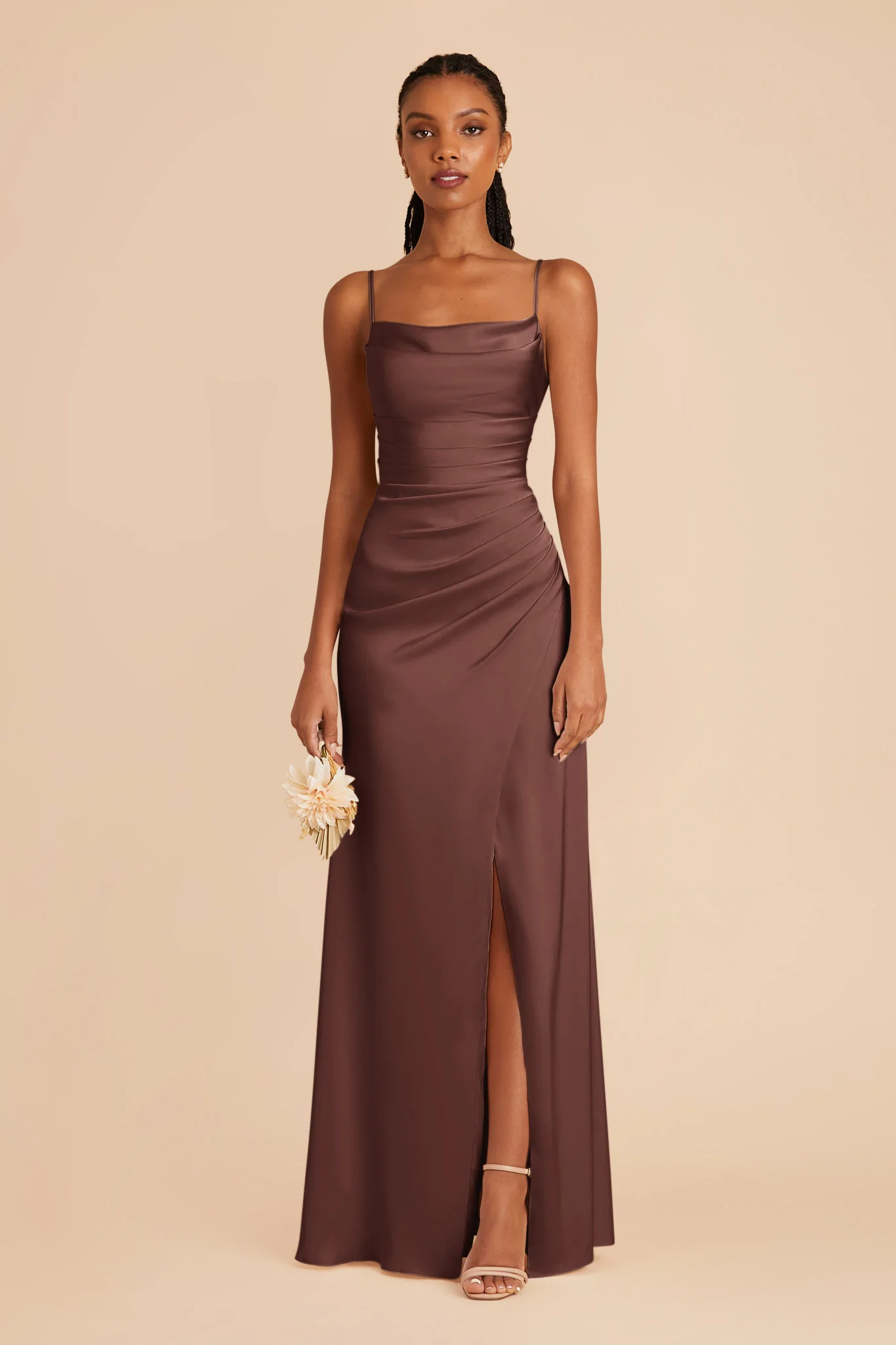 Matte Satin Chocolate Brown Dress - XNAUWBI