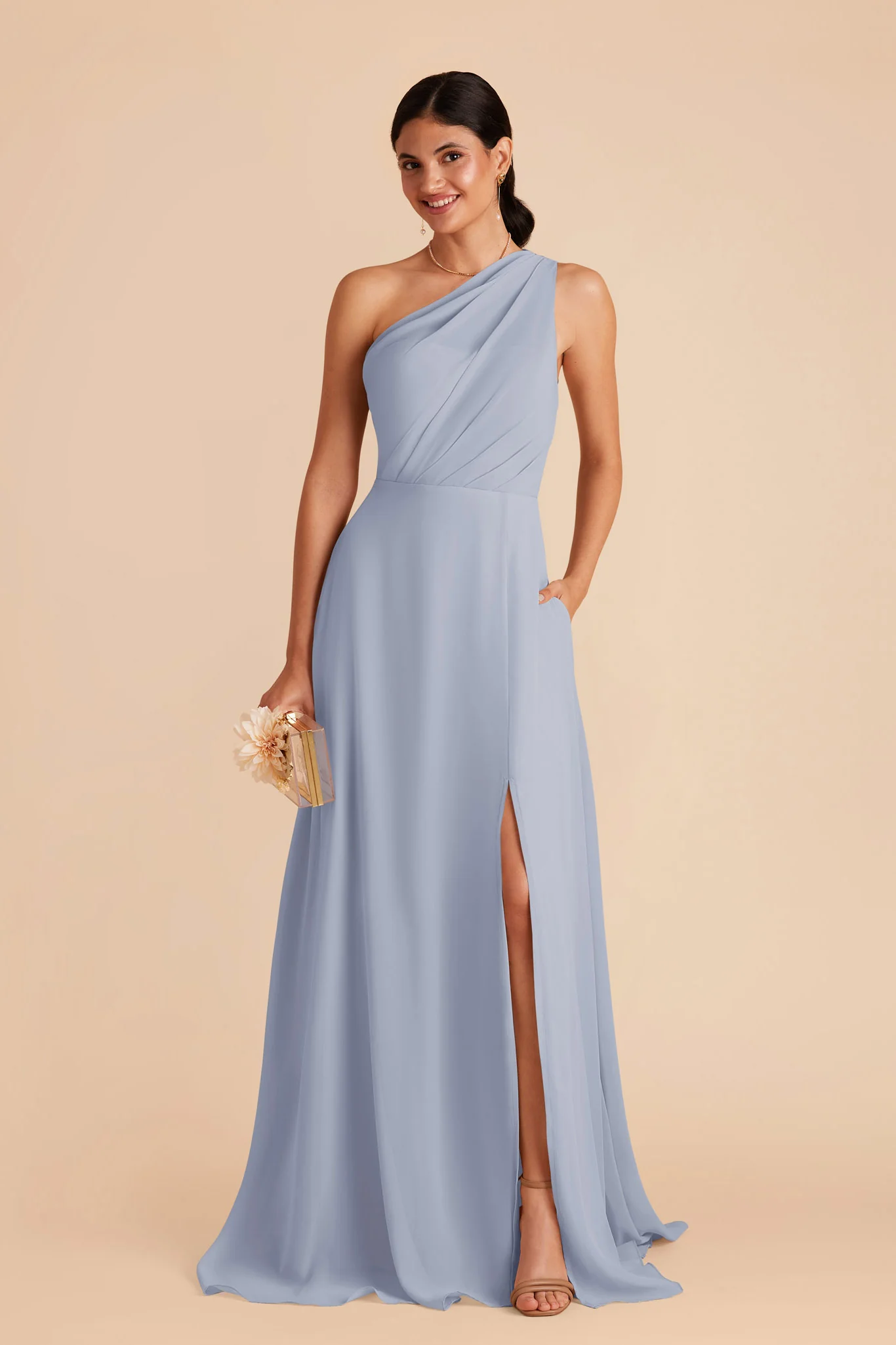 Chiffon Dusty Blue Dress - XNAUWBI