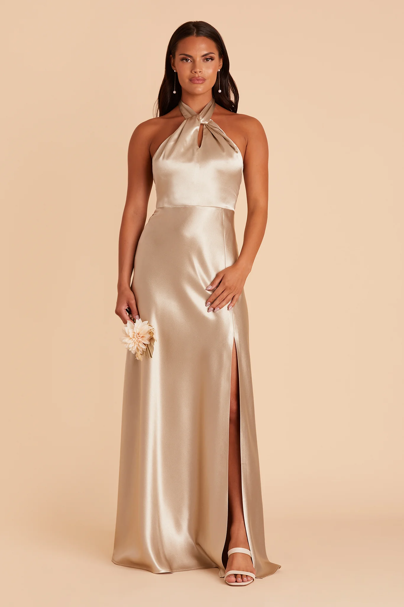 Shiny Satin Neutral Champagne Dress - XNAUWBI