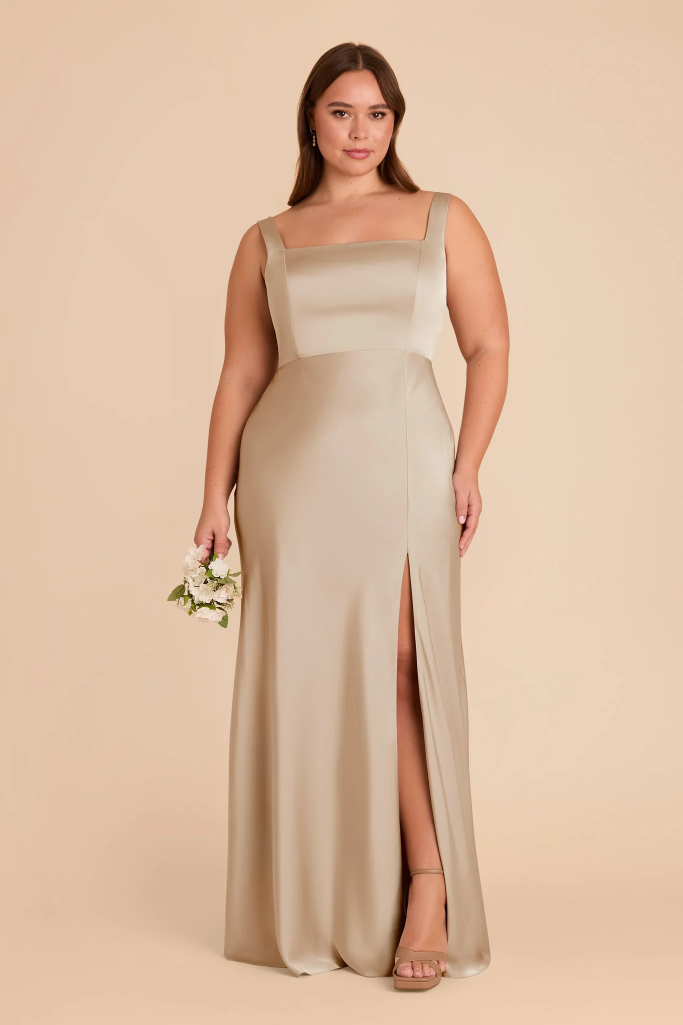Matte Satin Neutral Champagne Dress - XNAUWBI