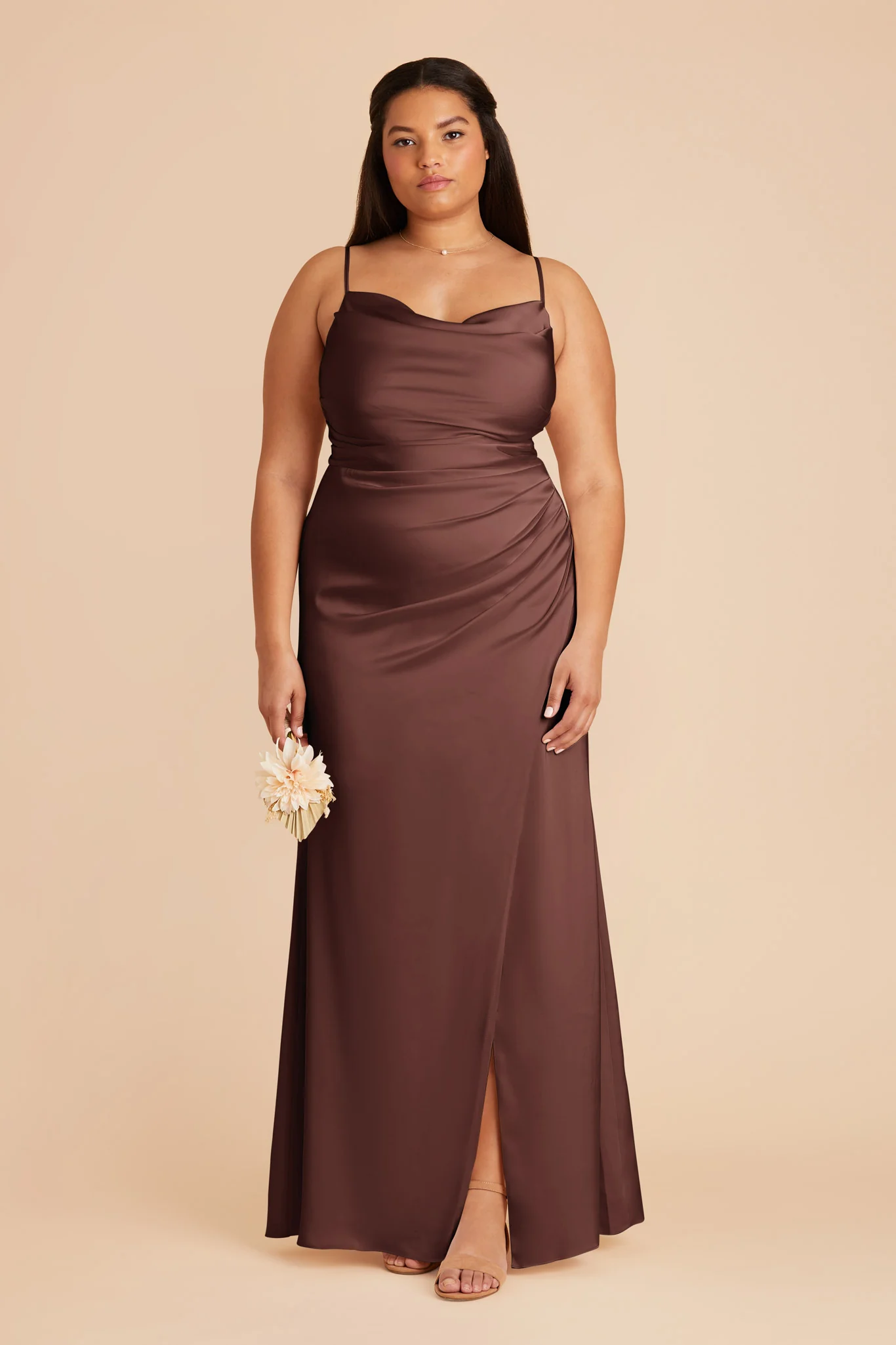 Matte Satin Chocolate Brown Dress - XNAUWBI