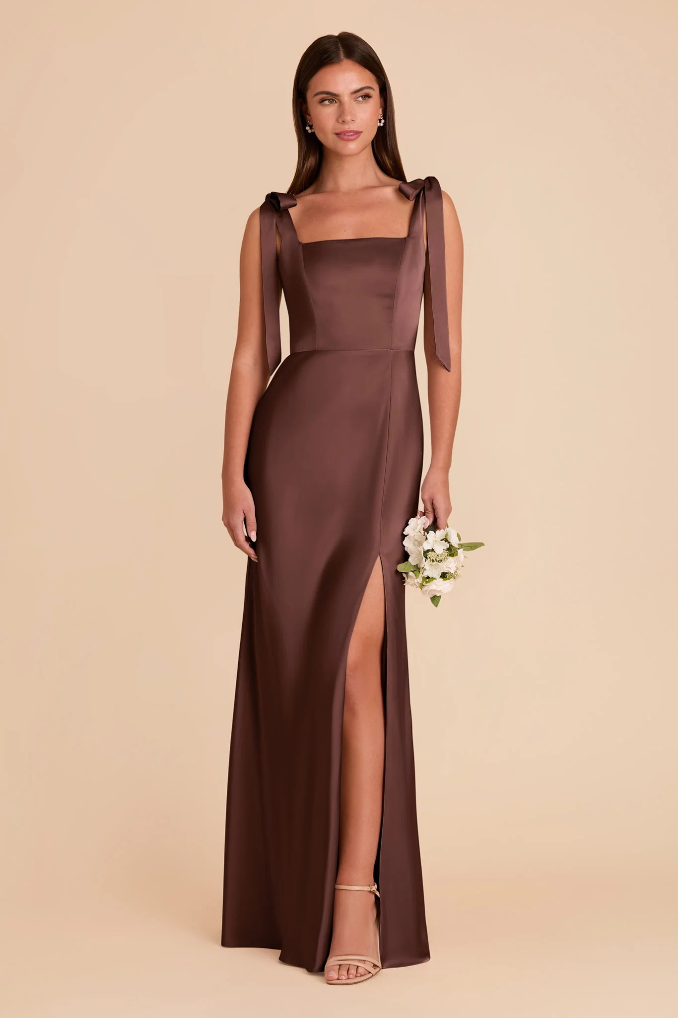 Matte Satin Chocolate Brown Dress - XNAUWBI