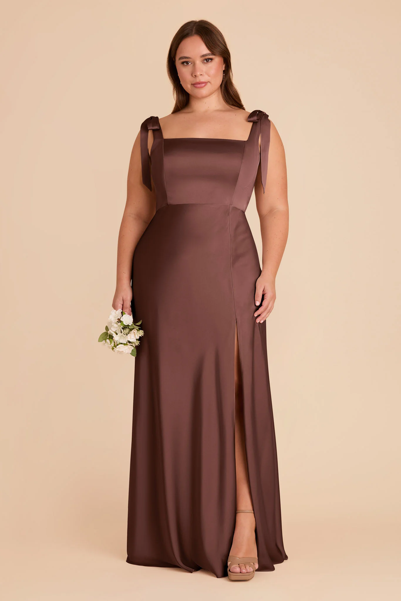 Matte Satin Chocolate Brown Dress - XNAUWBI