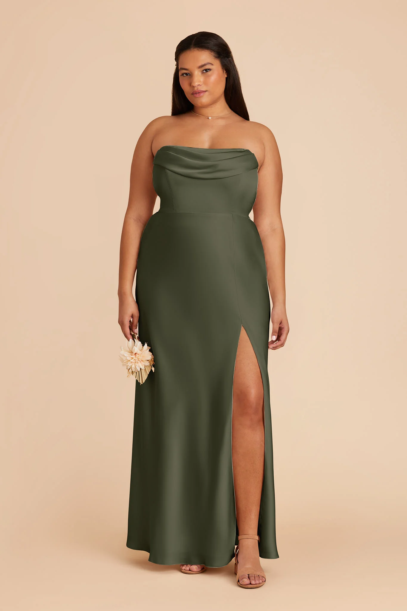 Matte Satin Olive Dress - XNAUWBI