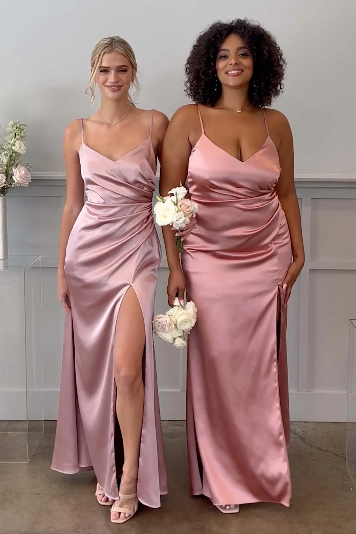Shiny Satin Neutral Champagne Dress - XNAUWBI