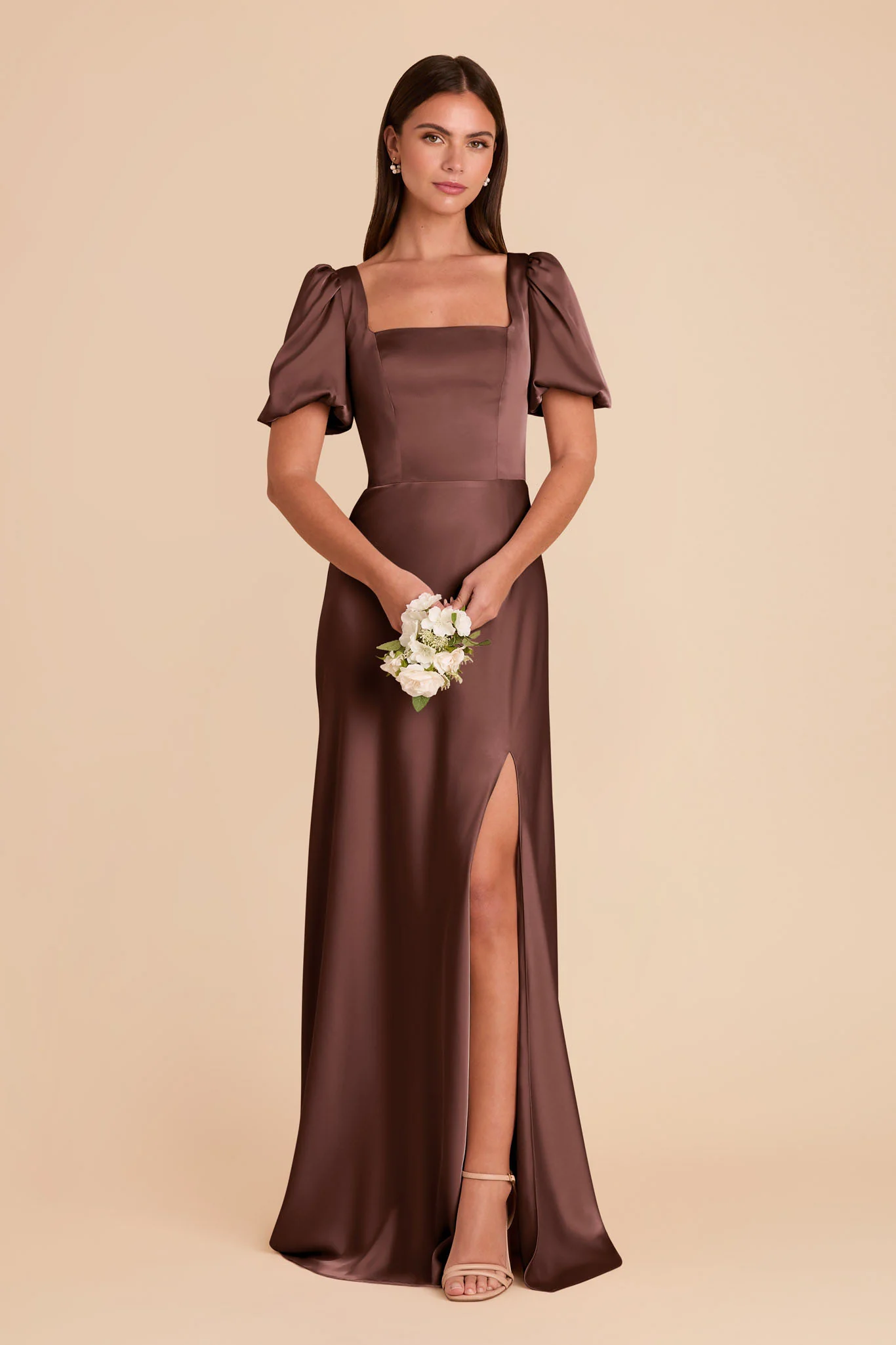 Matte Satin Chocolate Brown Dress - XNAUWBI