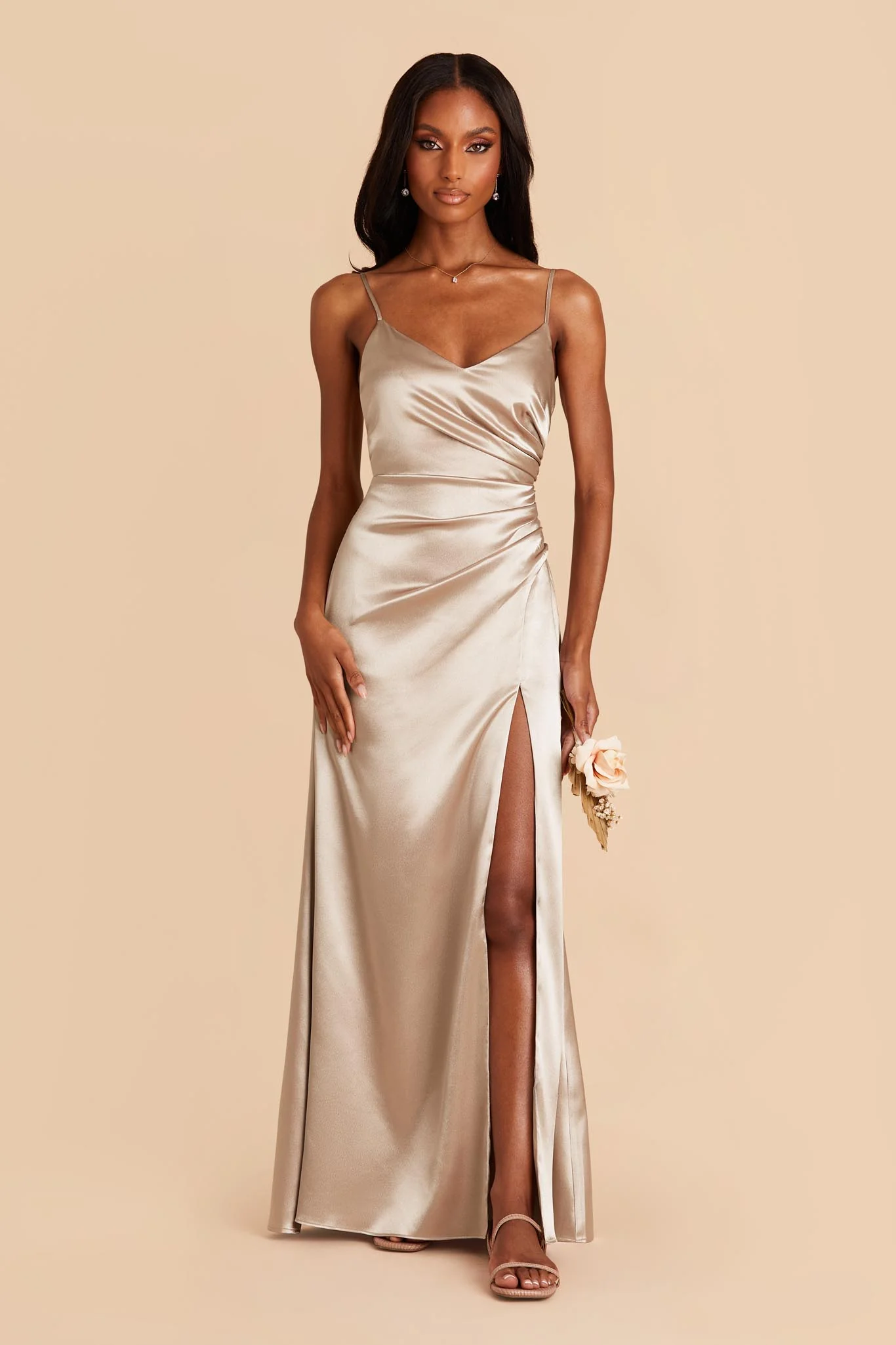 Shiny Satin Neutral Champagne Dress - XNAUWBI