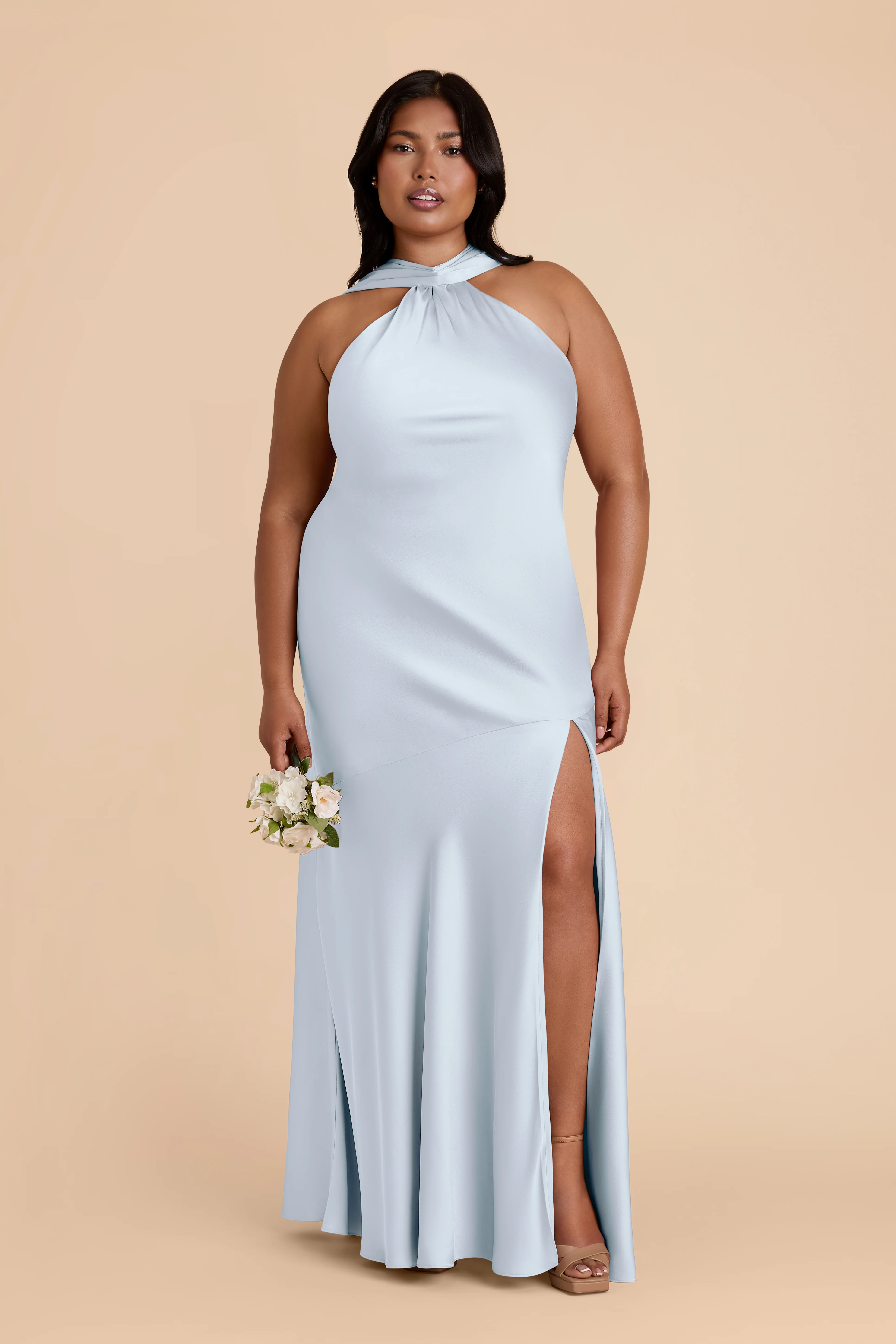Matte Satin Mist Blue Dress - XNAUWBI