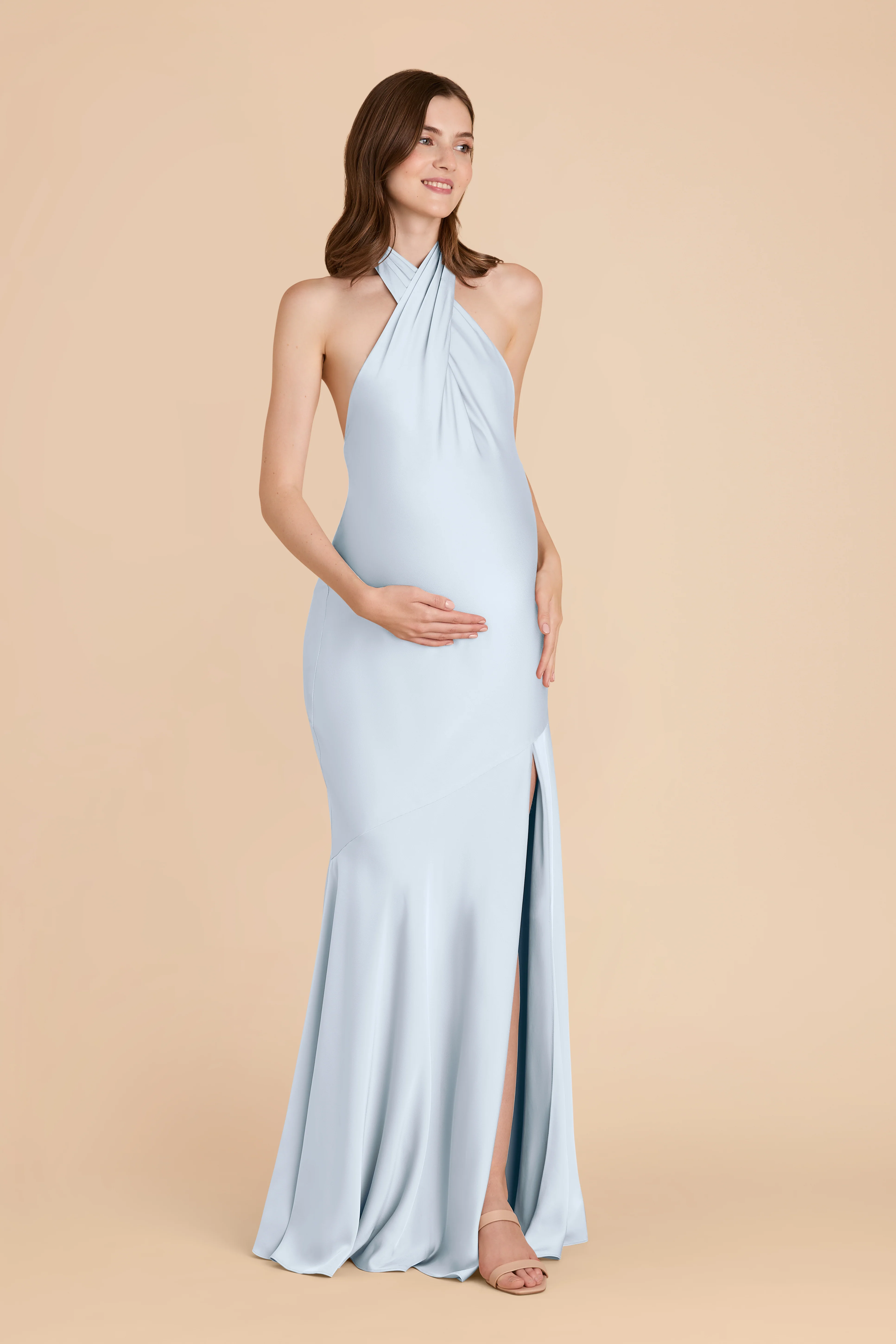 Matte Satin Mist Blue Dress - XNAUWBI