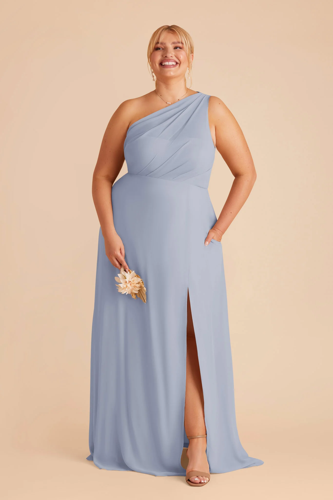 Chiffon Dusty Blue Dress - XNAUWBI