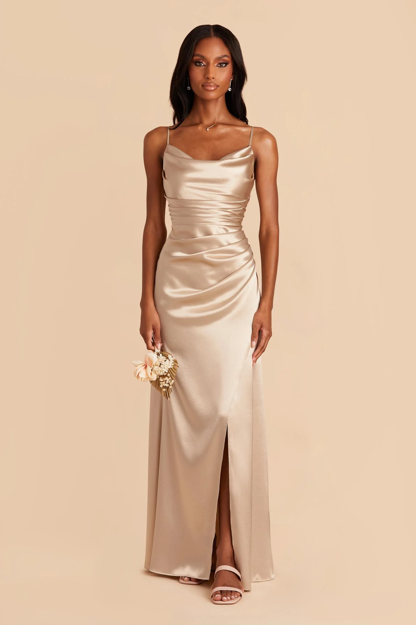 Shiny Satin Neutral Champagne Dress - XNAUWBI