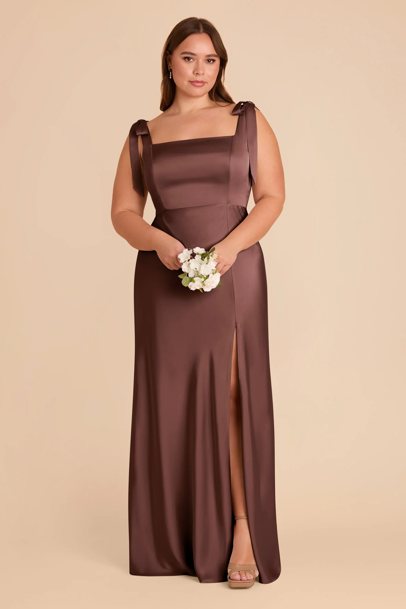 Matte Satin Chocolate Brown Dress - XNAUWBI