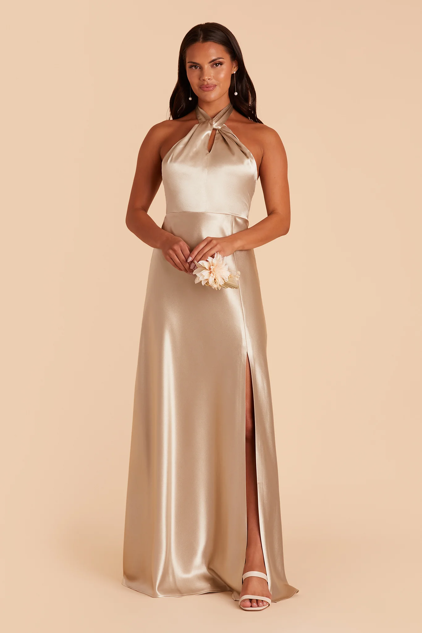 Shiny Satin Neutral Champagne Dress - XNAUWBI