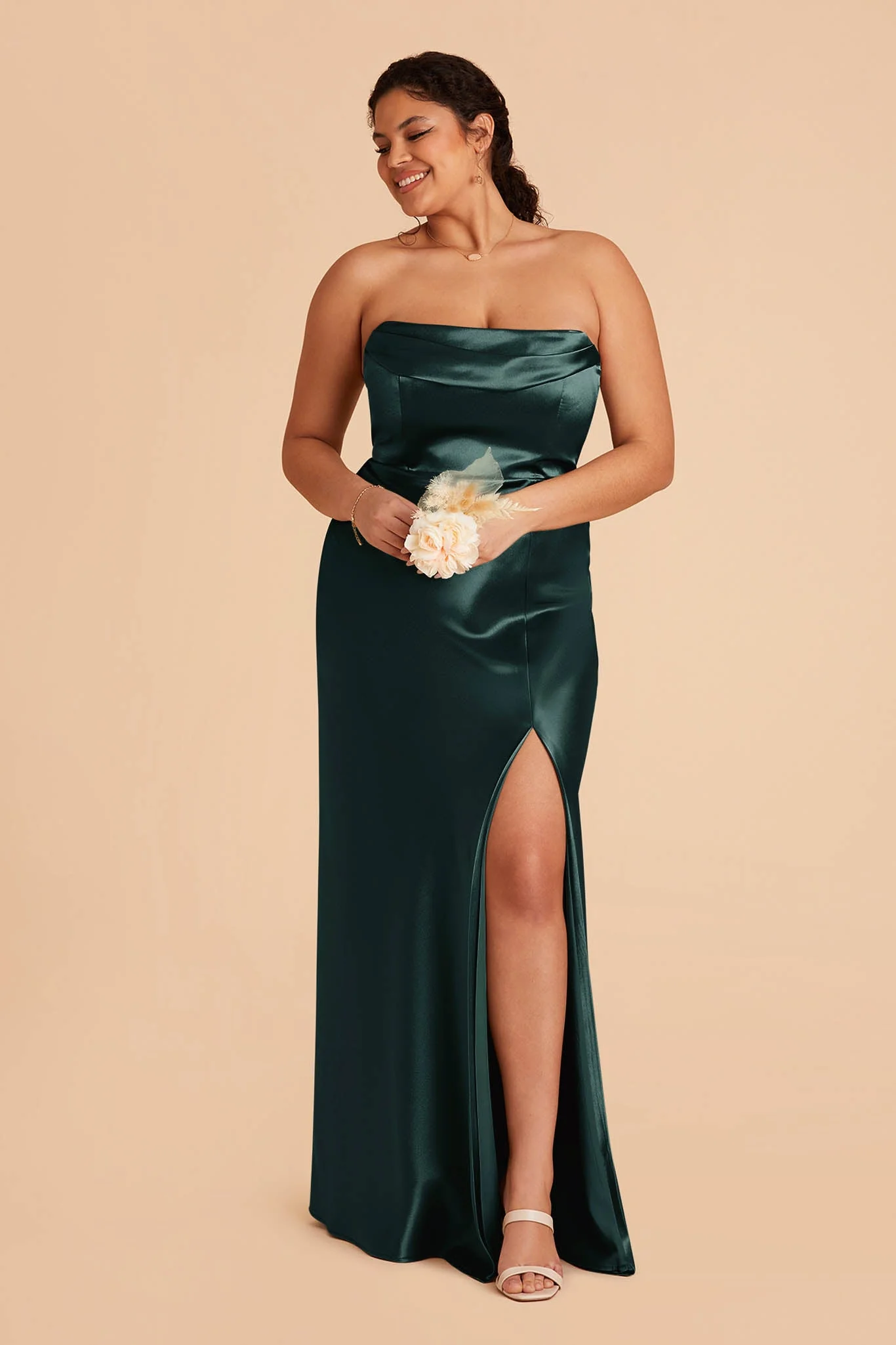 Shiny Satin Emerald Dress - XNAUWBI