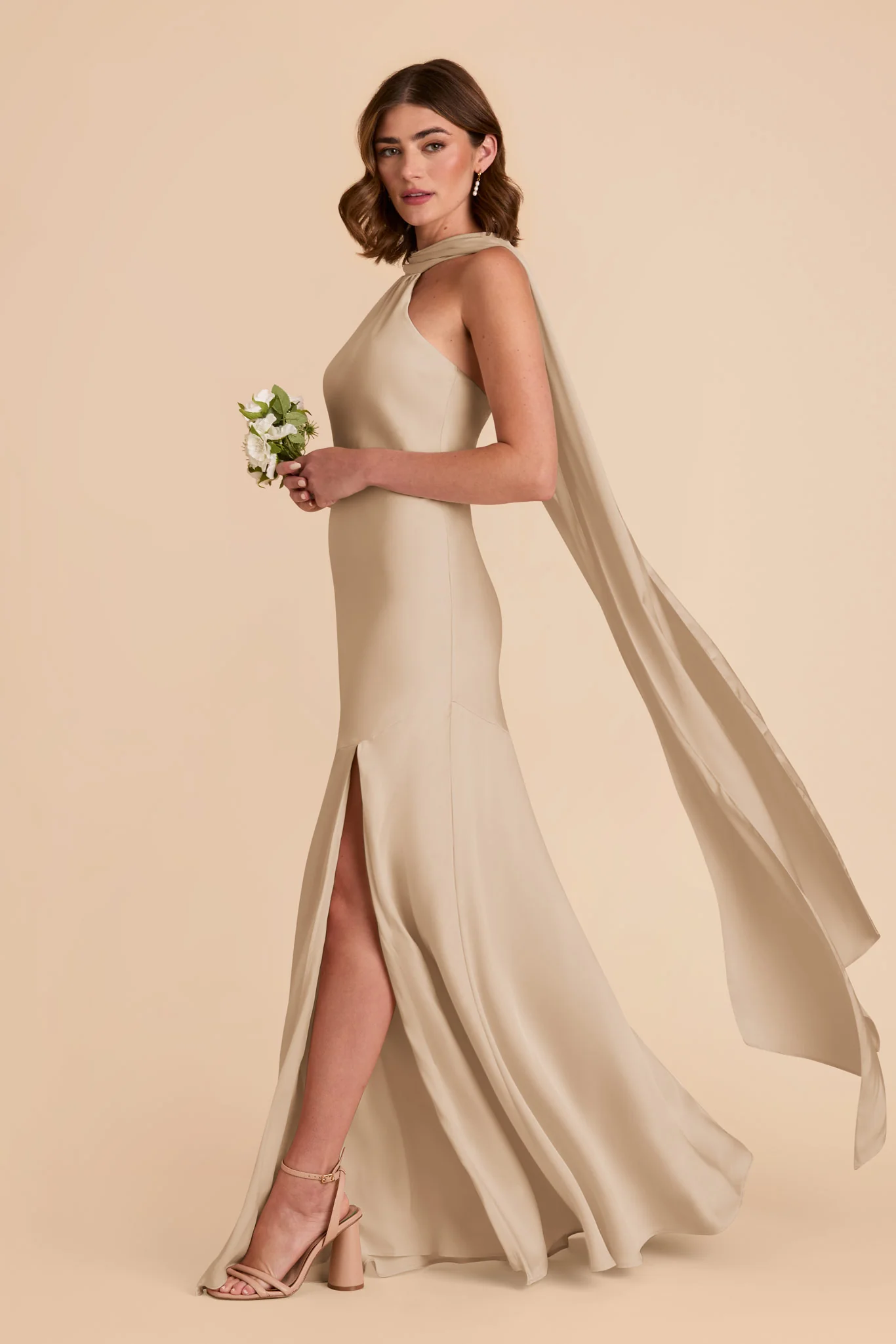 Matte Satin Neutral Champagne Dress - XNAUWBI
