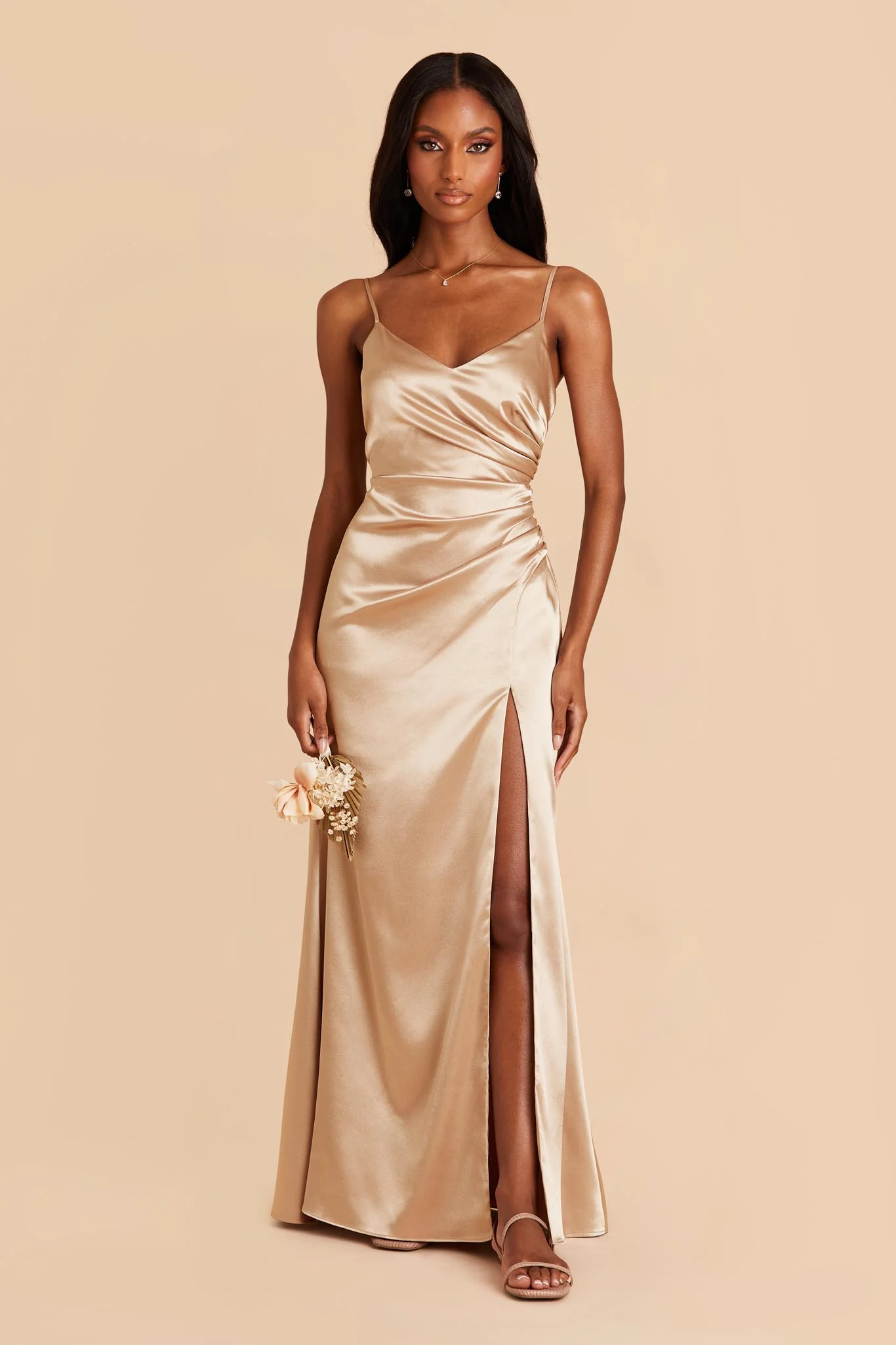 Shiny Satin Gold Dress - XNAUWBI