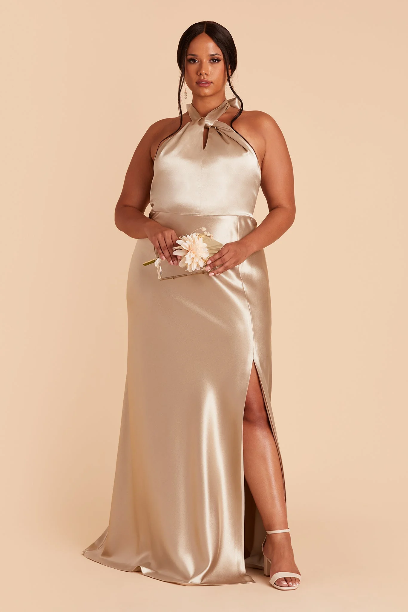 Shiny Satin Neutral Champagne Dress - XNAUWBI