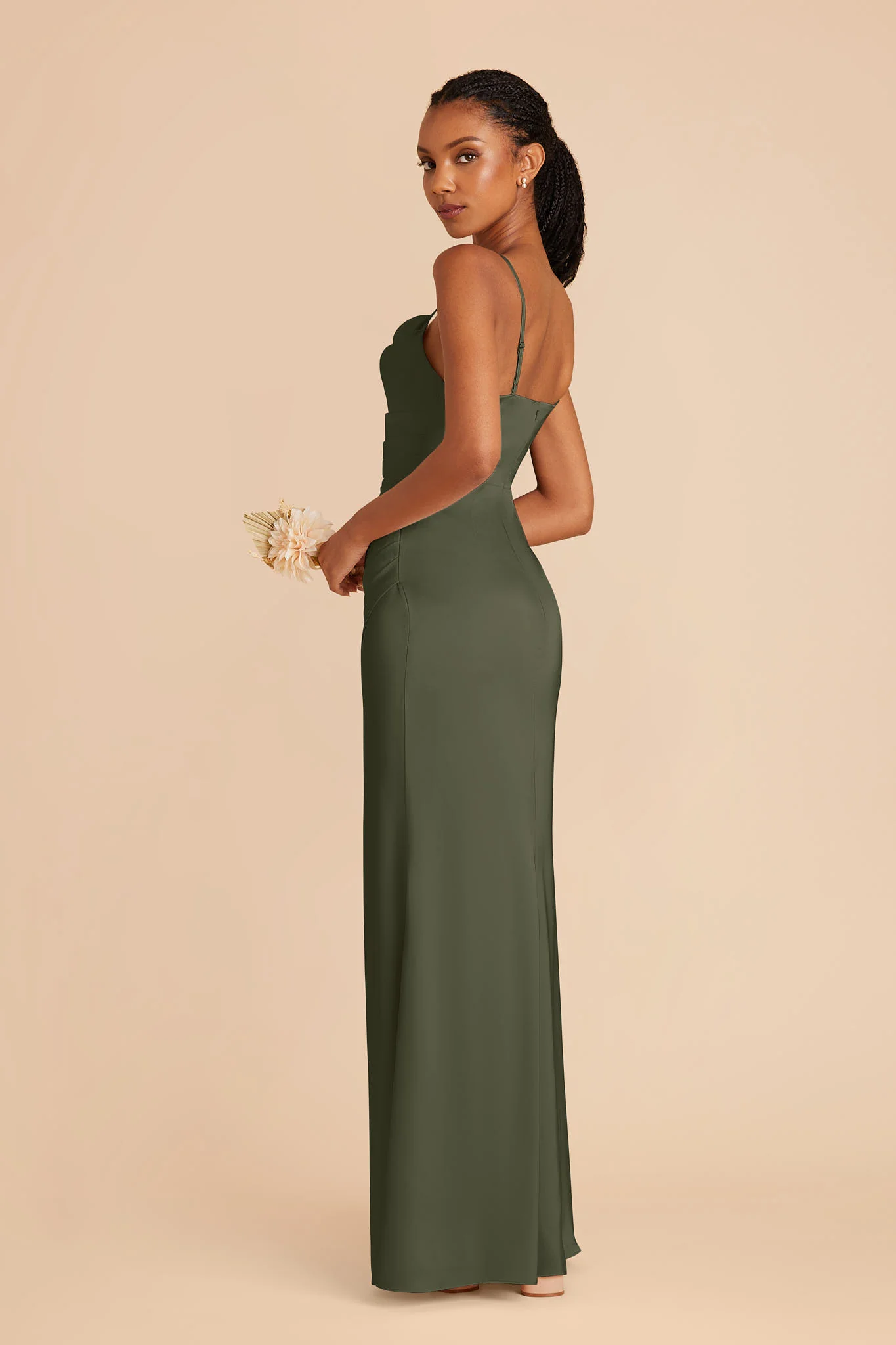 Matte Satin Olive Dress - XNAUWBI