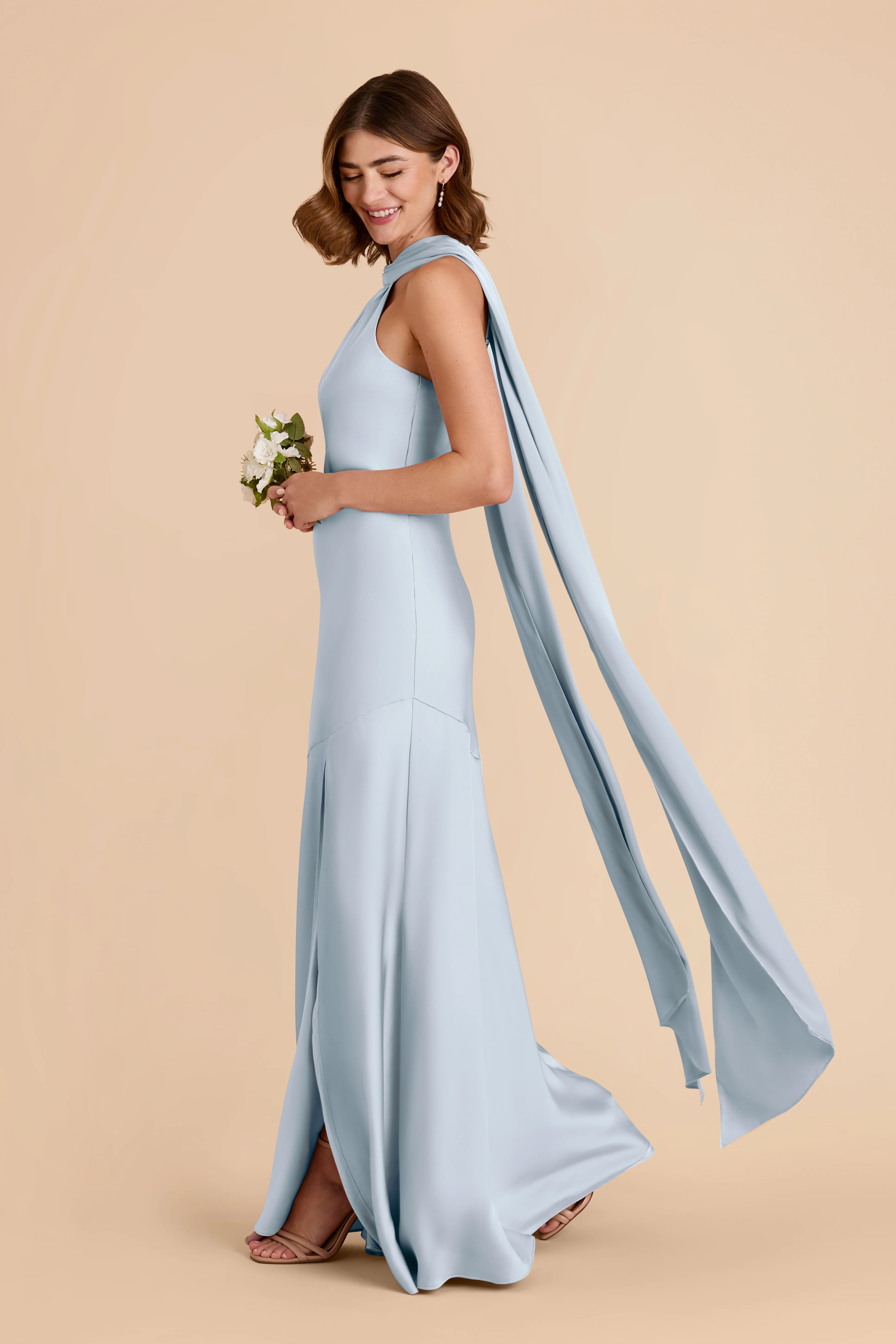 Matte Satin Mist Blue Dress - XNAUWBI