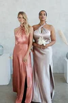 Shiny Satin Neutral Champagne Dress - XNAUWBI