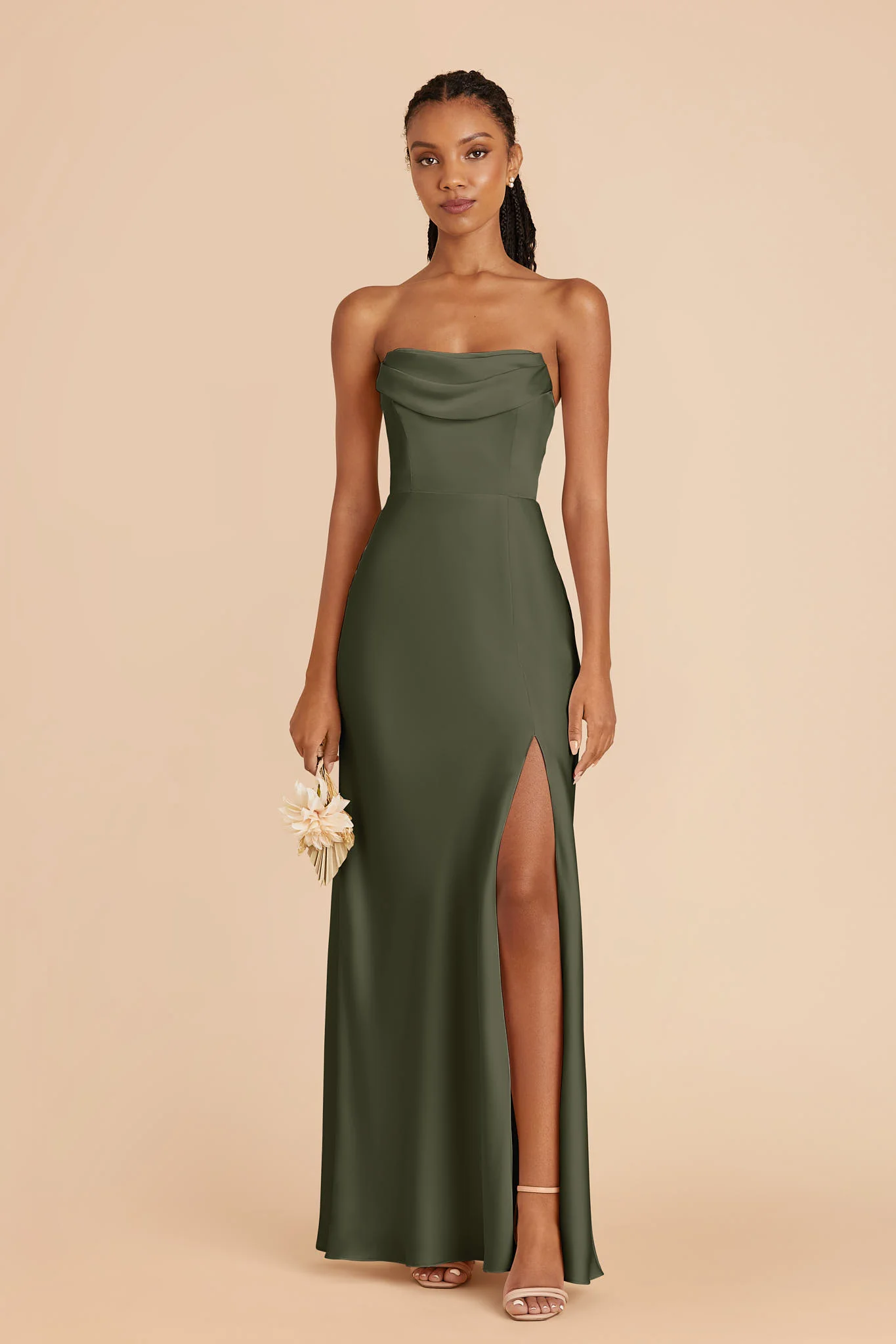 Matte Satin Olive Dress - XNAUWBI